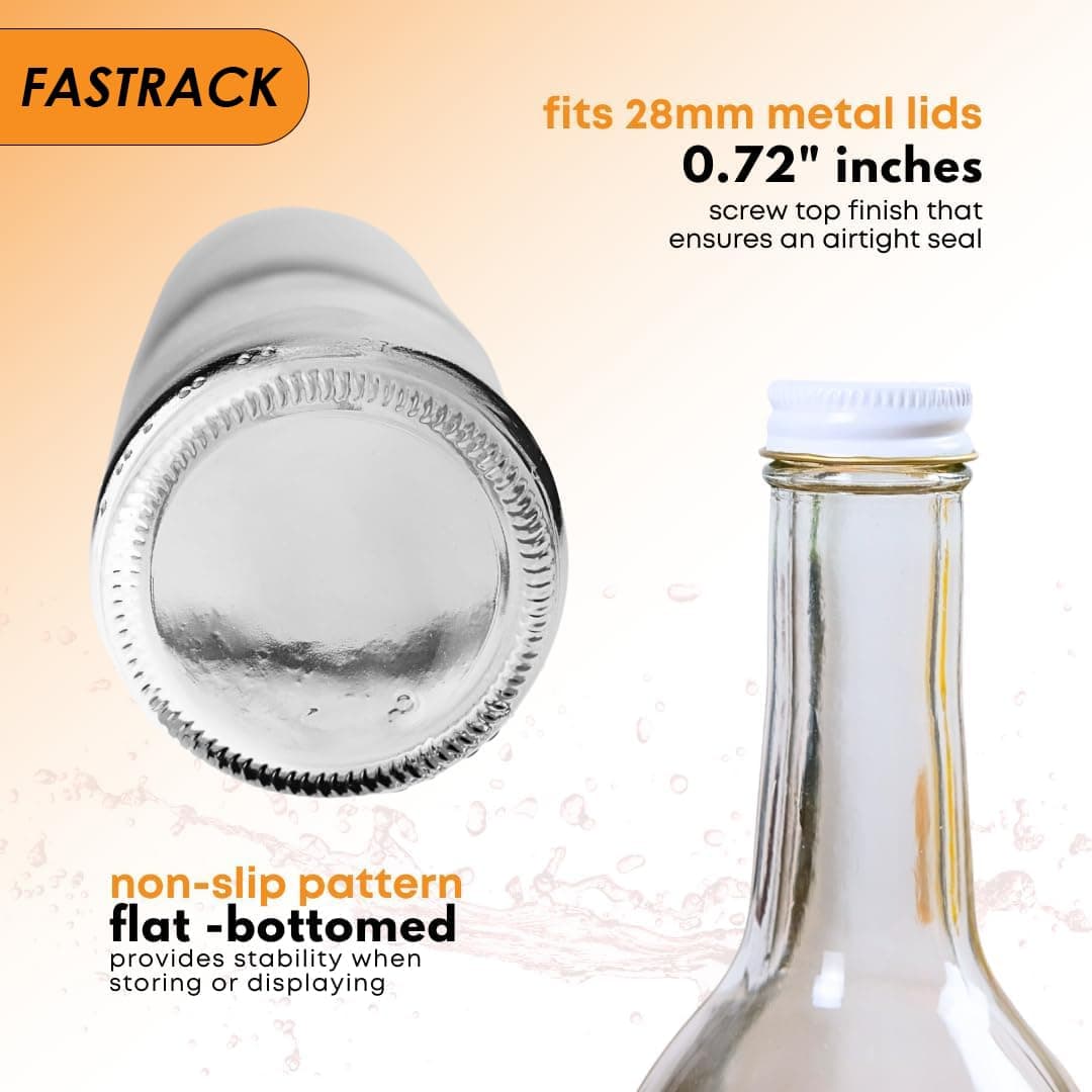 FastRack 750ml Clear Glass Wine Bottles with White Metal Screw Caps (Pack of 12) - Thumbnail 3