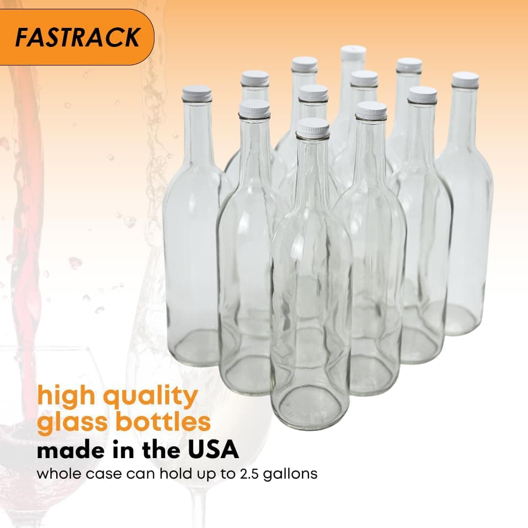 FastRack 750ml Clear Glass Wine Bottles with White Metal Screw Caps (Pack of 12) - Thumbnail 5
