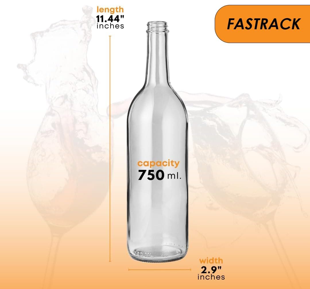 FastRack 750ml Clear Glass Wine Bottles with White Metal Screw Caps (Pack of 12) - Thumbnail 4