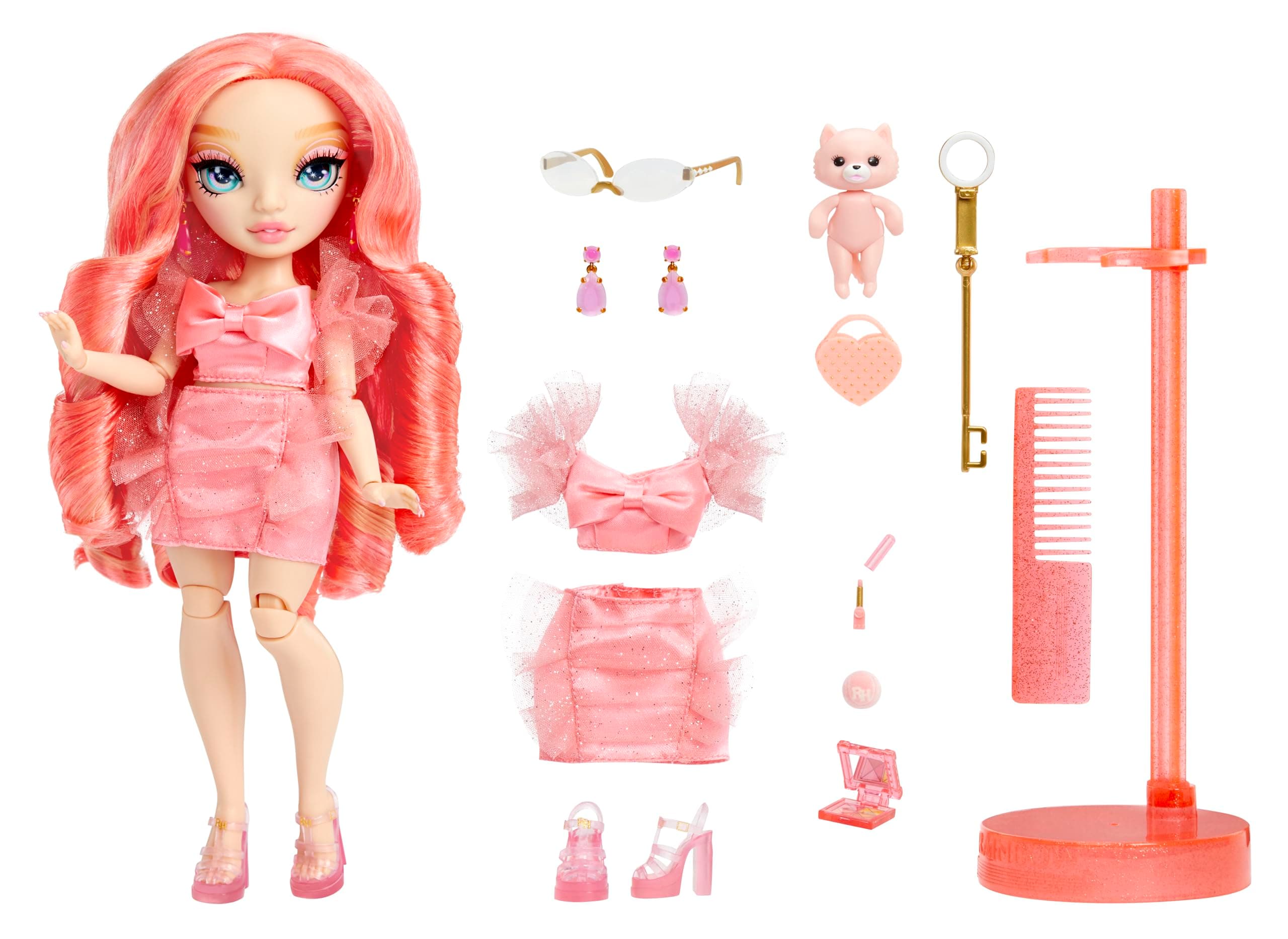 Rainbow High Pinkly - Pink Fashion Doll in Fashionable Outfit, with Glasses & 10 - Thumbnail 2