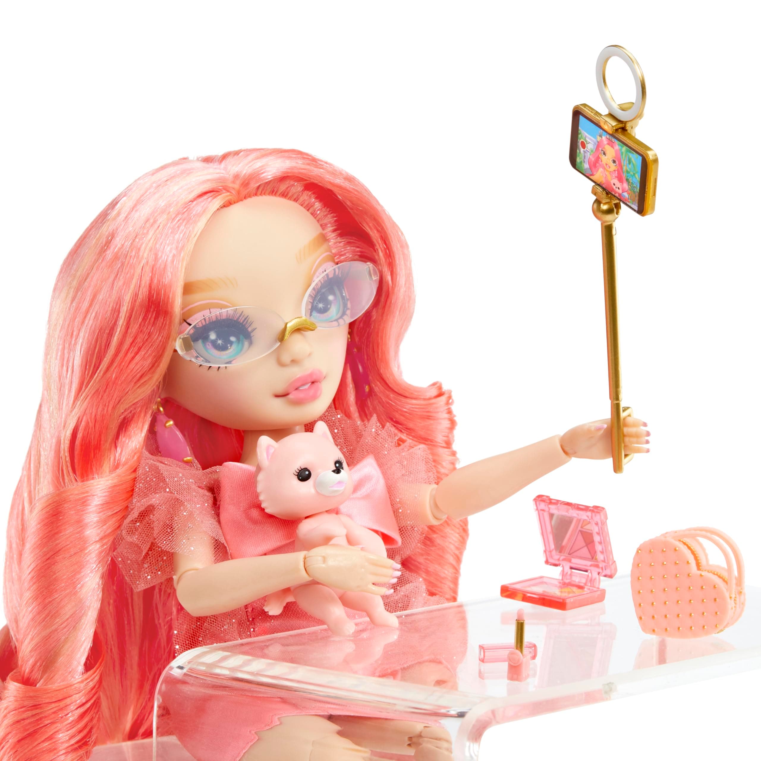Rainbow High Pinkly - Pink Fashion Doll in Fashionable Outfit, with Glasses & 10 - Thumbnail 3
