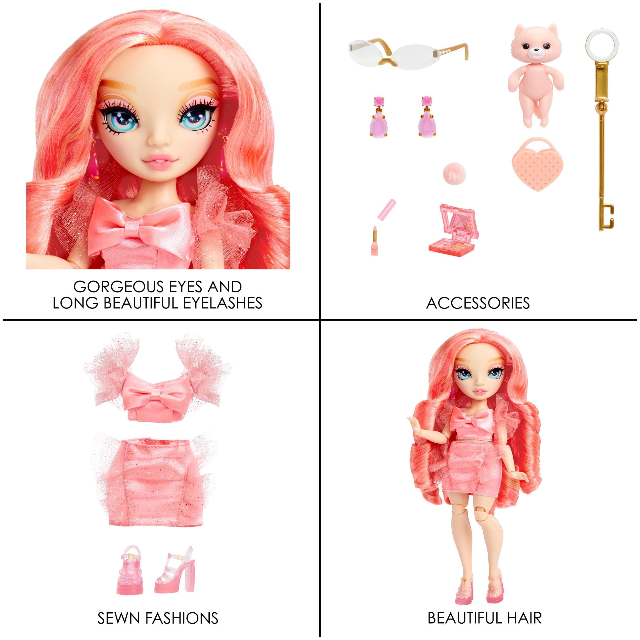 Rainbow High Pinkly - Pink Fashion Doll in Fashionable Outfit, with Glasses & 10 - Thumbnail 5