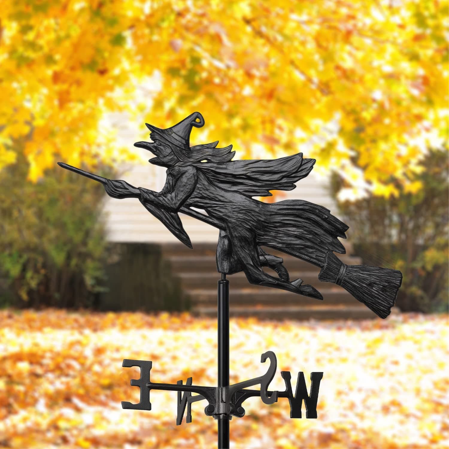 Whitehall Products Flying Witch Garden Weathervane, Black - Thumbnail 7