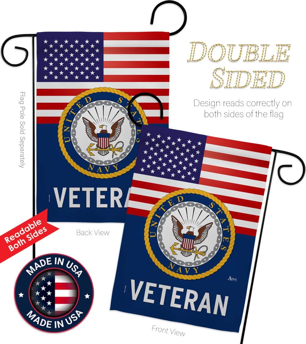 US Navy Veteran Garden Flag - Set Wall Hanger Armed Forces USN Seabee United Sta - Thumbnail 3