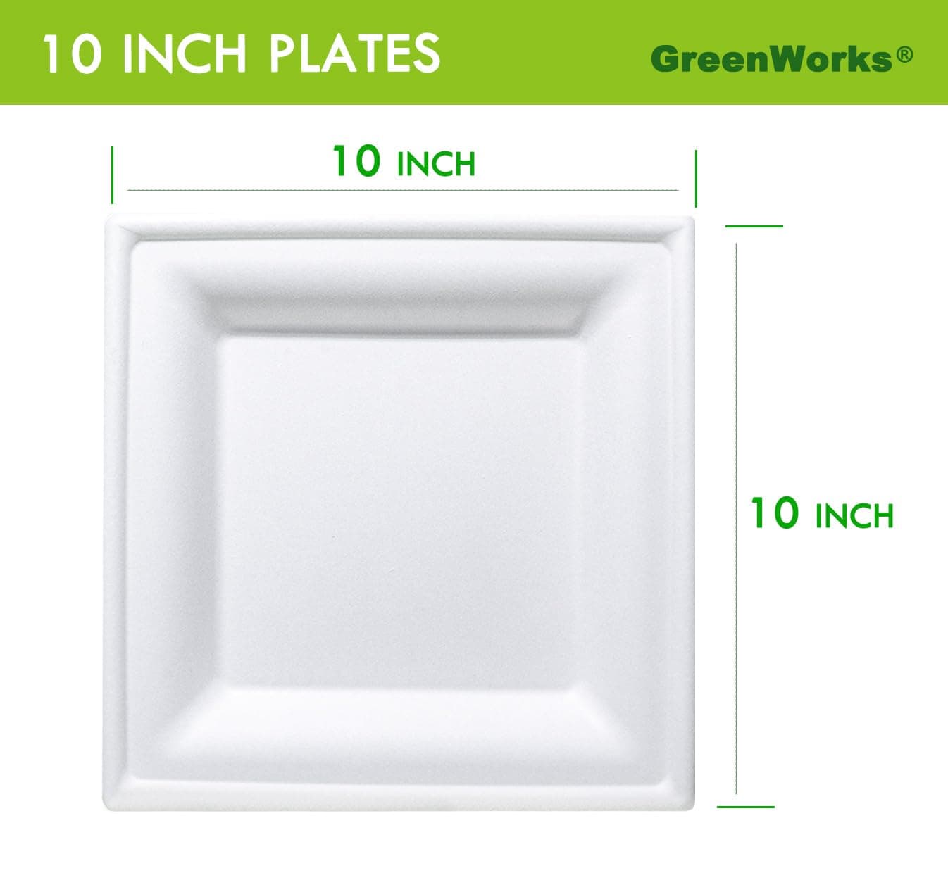 GreenWorks 100 Count 10 Inch Large Square Compostable plates, Biodegradable Baga - Thumbnail 3