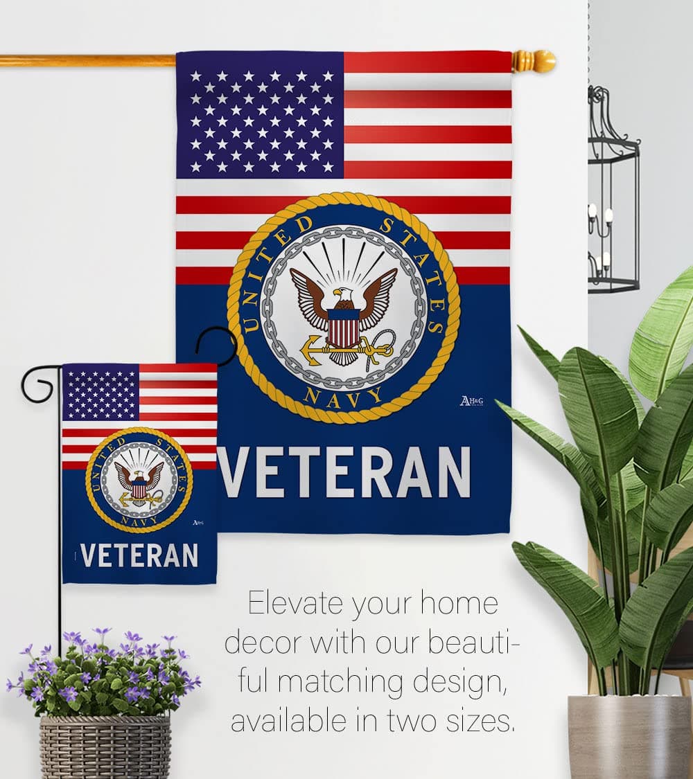 US Navy Veteran Garden Flag - Set Wall Hanger Armed Forces USN Seabee United Sta - Thumbnail 8
