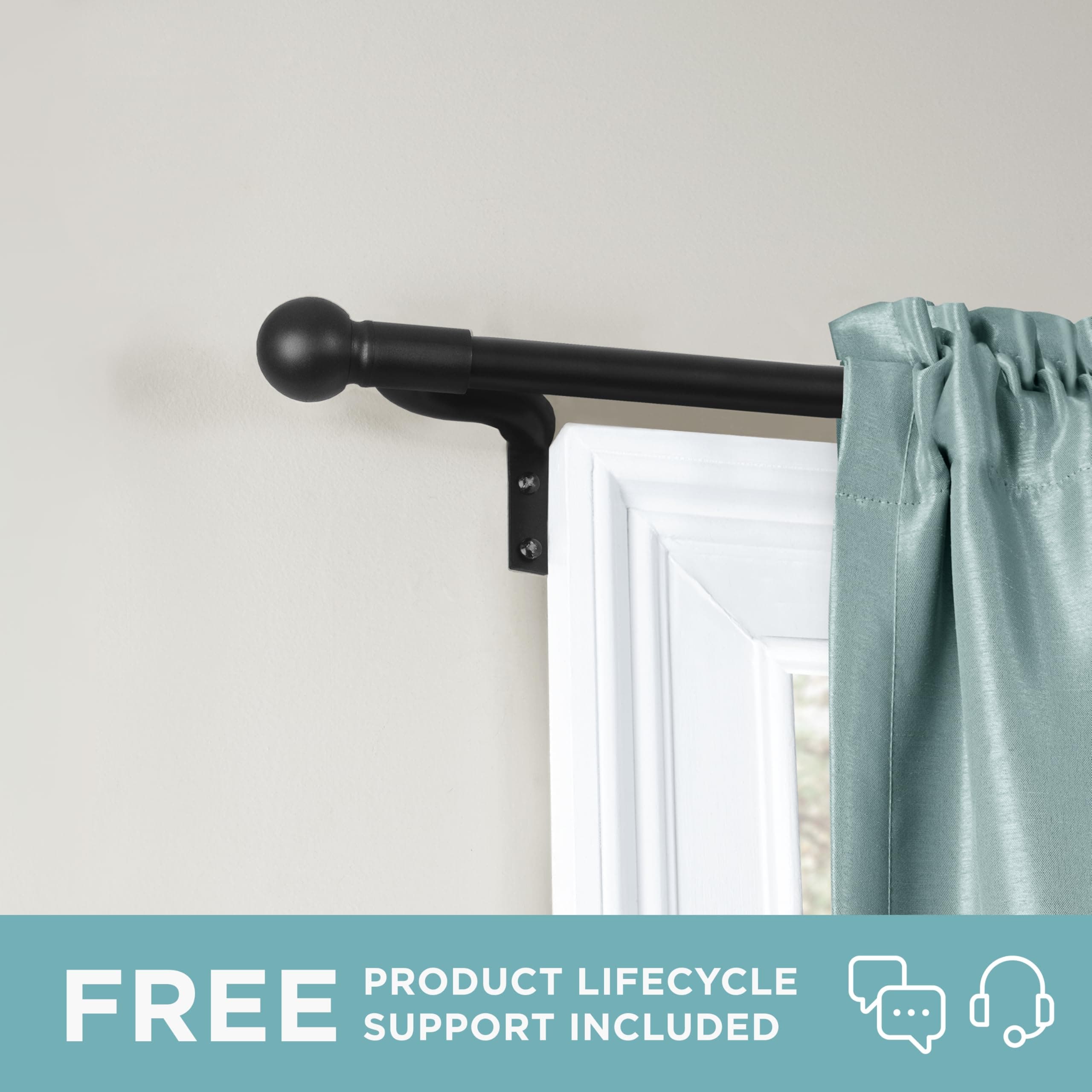 Zenna Home Curtain Rods for Windows 18 to 48 Inches, Adjustable Single Decorativ - Thumbnail 2