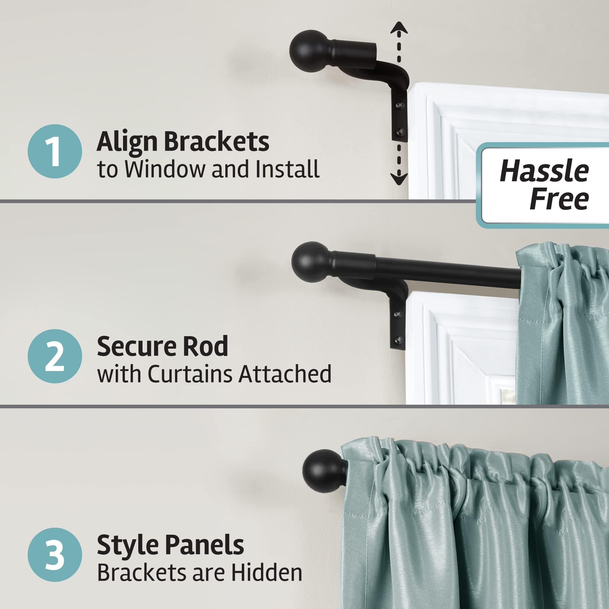 Zenna Home Curtain Rods for Windows 18 to 48 Inches, Adjustable Single Decorativ - Thumbnail 4