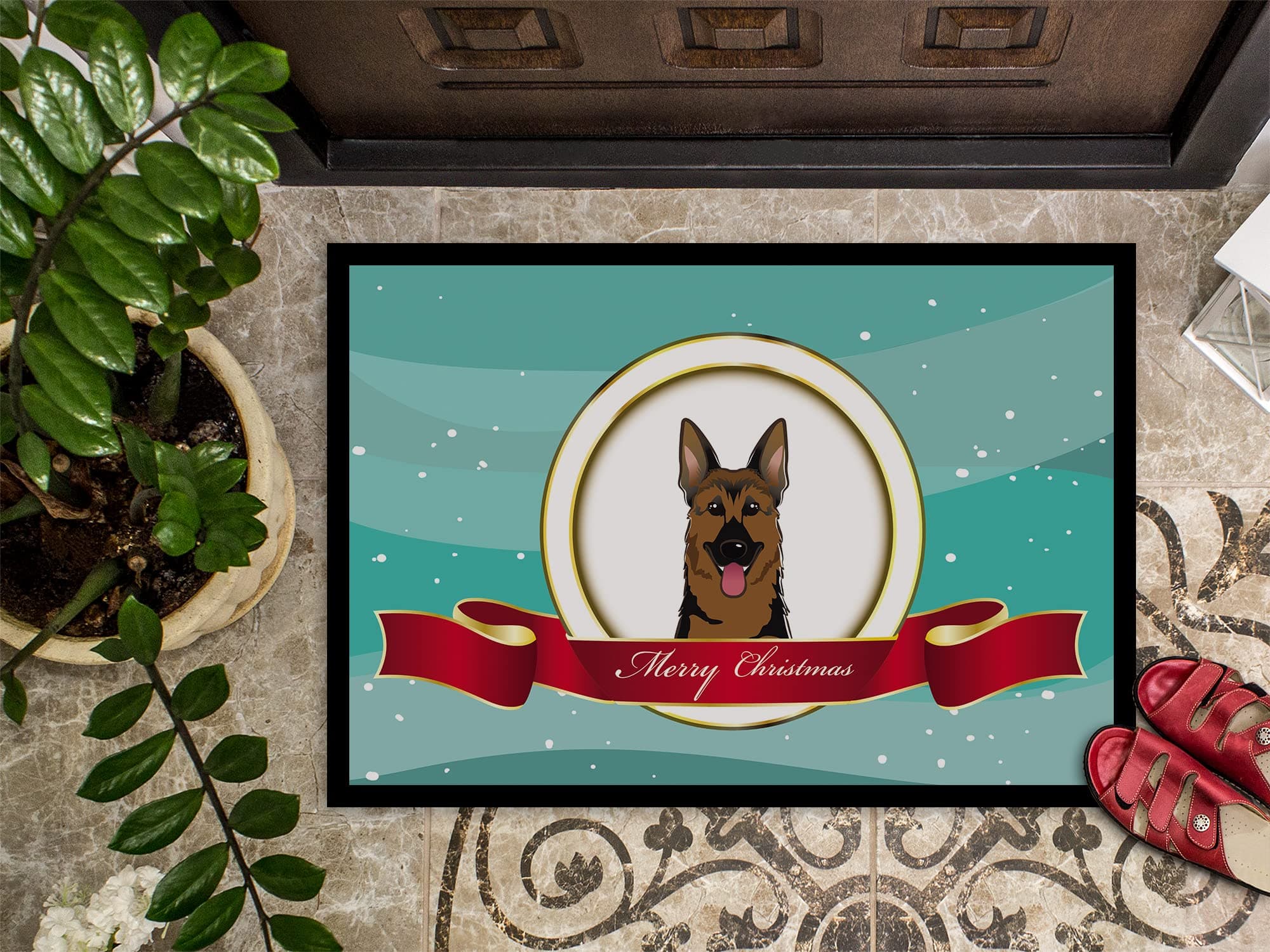 Caroline's Treasures BB1521JMAT German Shepherd Merry Christmas Doormat 24x36 Fr - Thumbnail 3