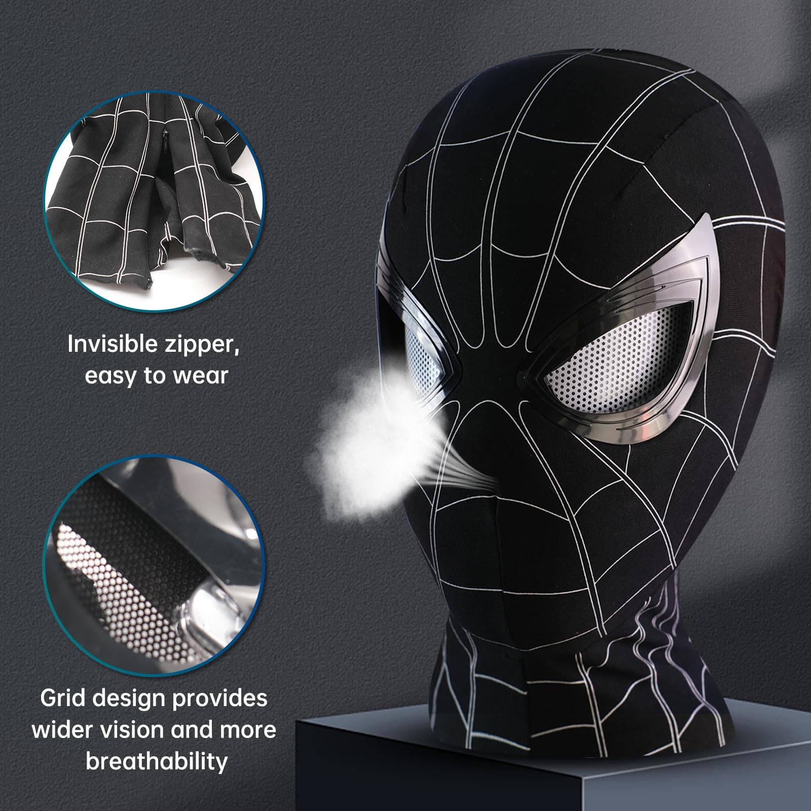 Tarrshiney Spider Hero Black Mask with Movable Mechanical Eyes - Homecoming Supe - Thumbnail 4
