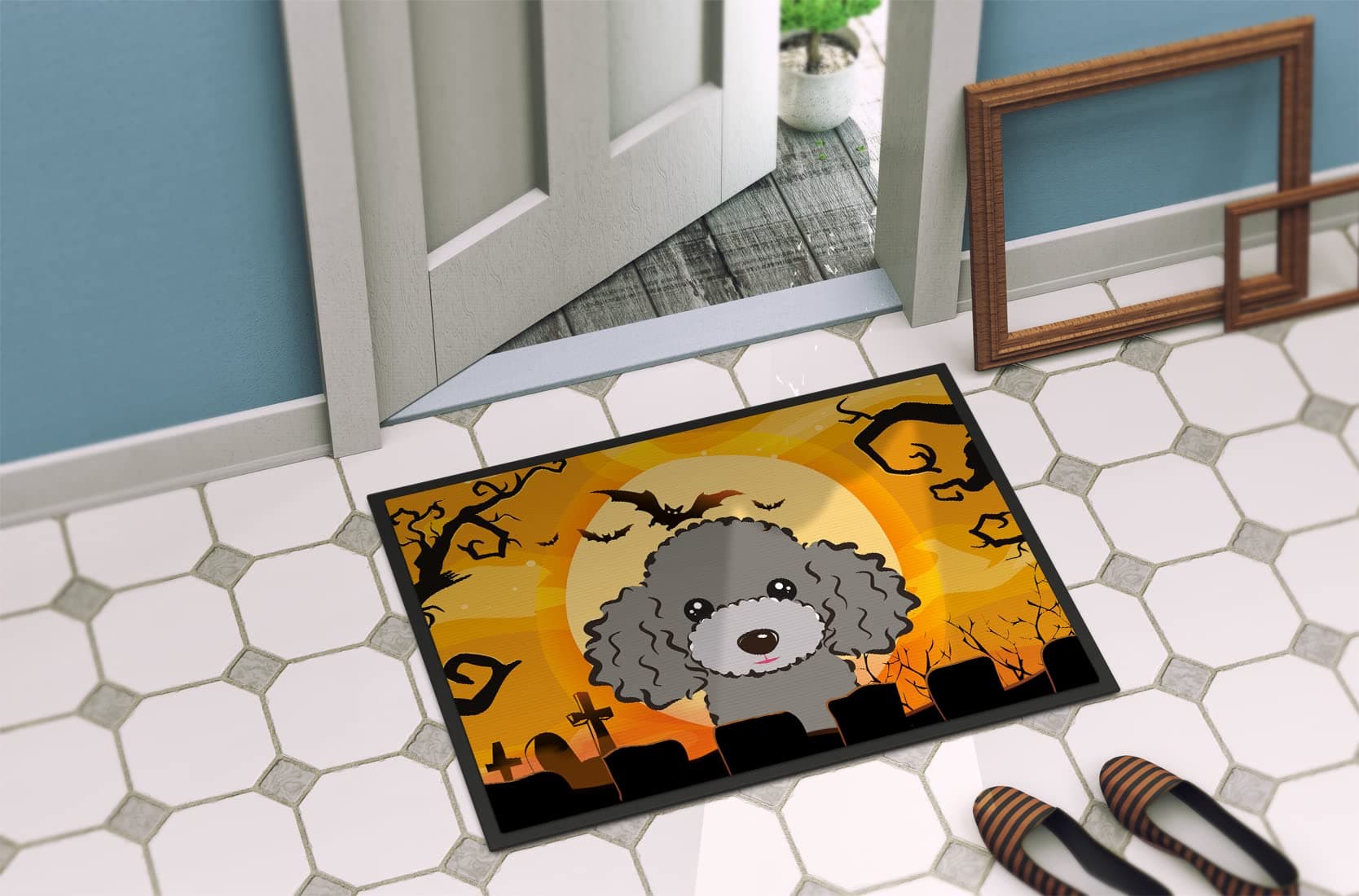 Caroline's Treasures BB1817JMAT Halloween Silver Gray Poodle Doormat 24x36 Front - Thumbnail 4