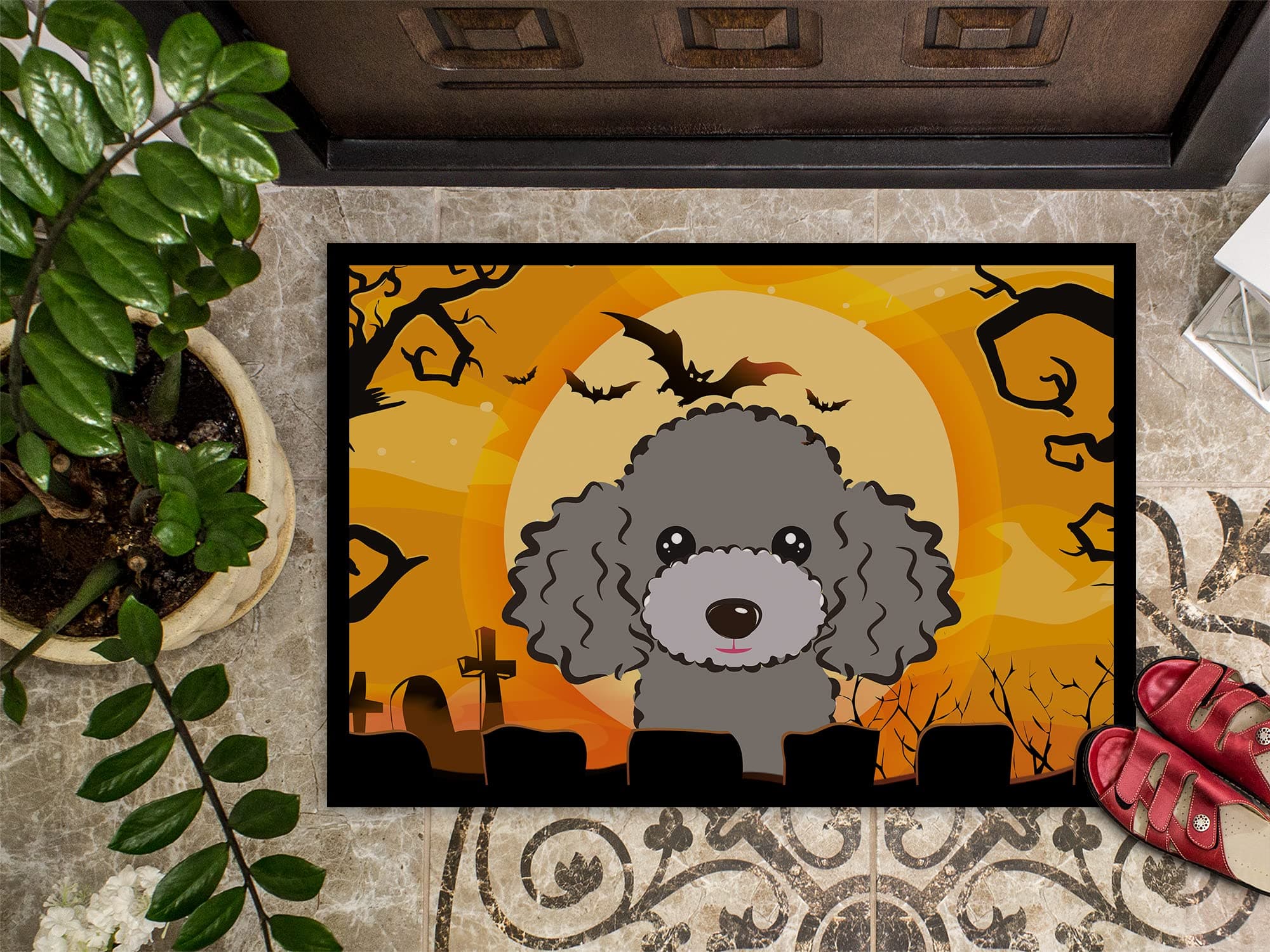 Caroline's Treasures BB1817JMAT Halloween Silver Gray Poodle Doormat 24x36 Front - Thumbnail 3