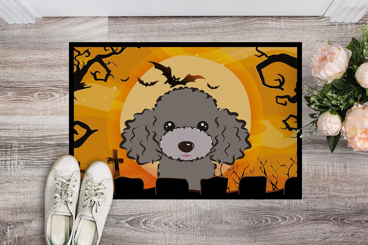 Caroline's Treasures BB1817JMAT Halloween Silver Gray Poodle Doormat 24x36 Front - Thumbnail 2