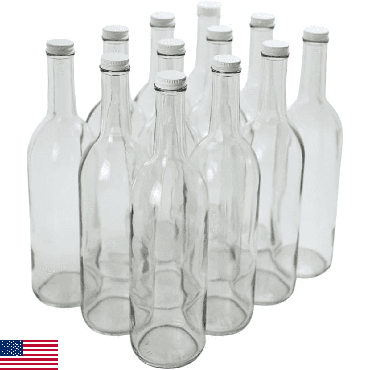 FastRack 750ml Clear Glass Wine Bottles with White Metal Screw Caps (Pack of 12) - Image 1