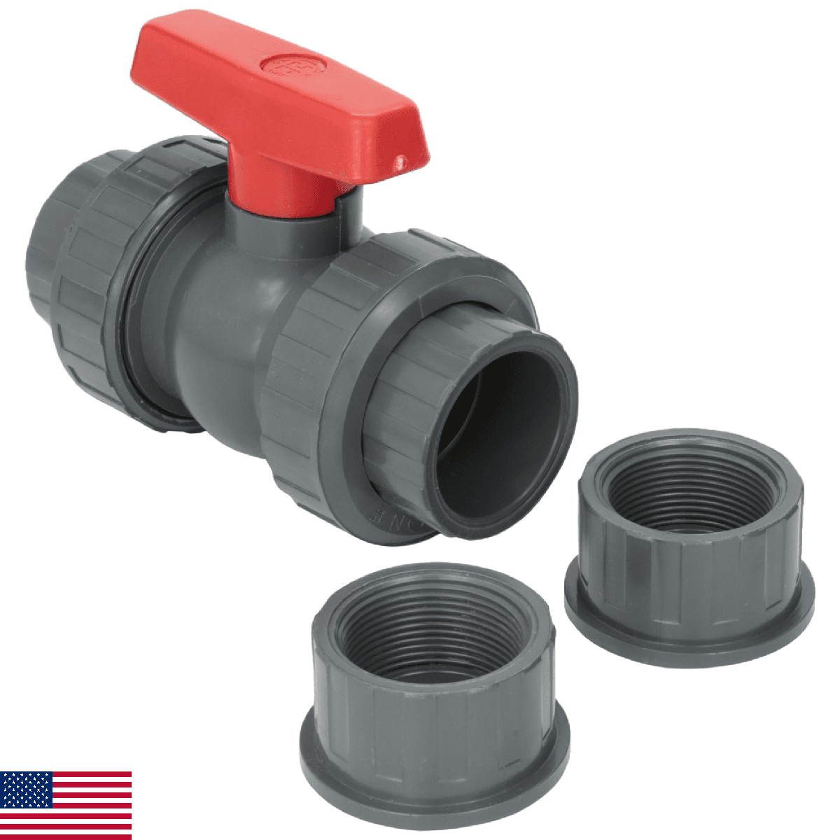 Hayward QTA1015CSEG 1-1/2-Inch Gray QTA Series True Union PVC Compact Ball Valve - Image 1