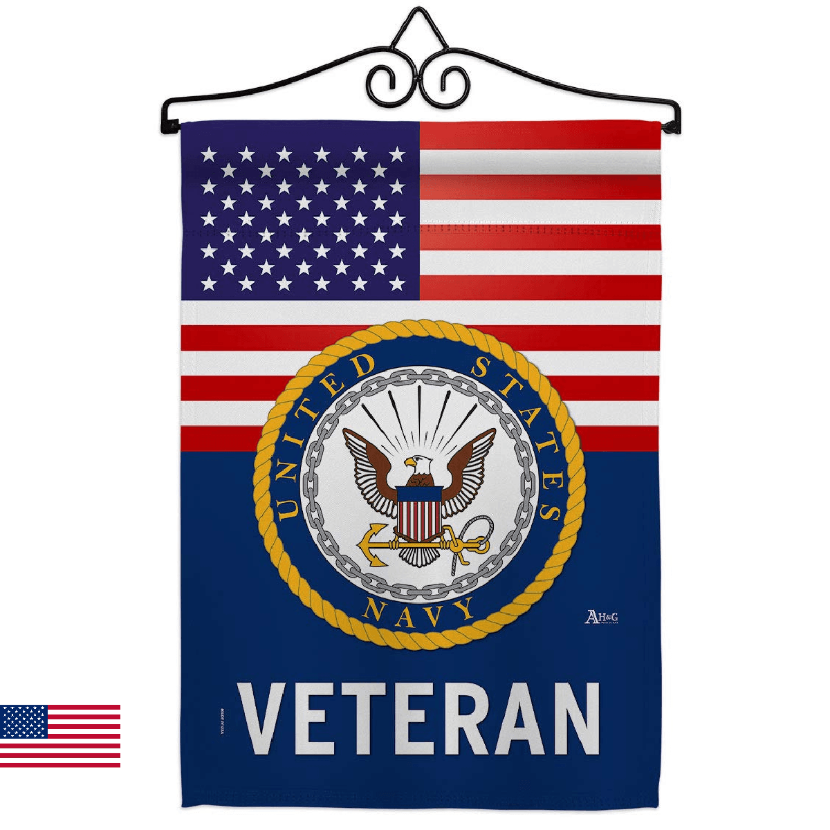 US Navy Veteran Garden Flag - Set Wall Hanger Armed Forces USN Seabee United Sta - Image 1