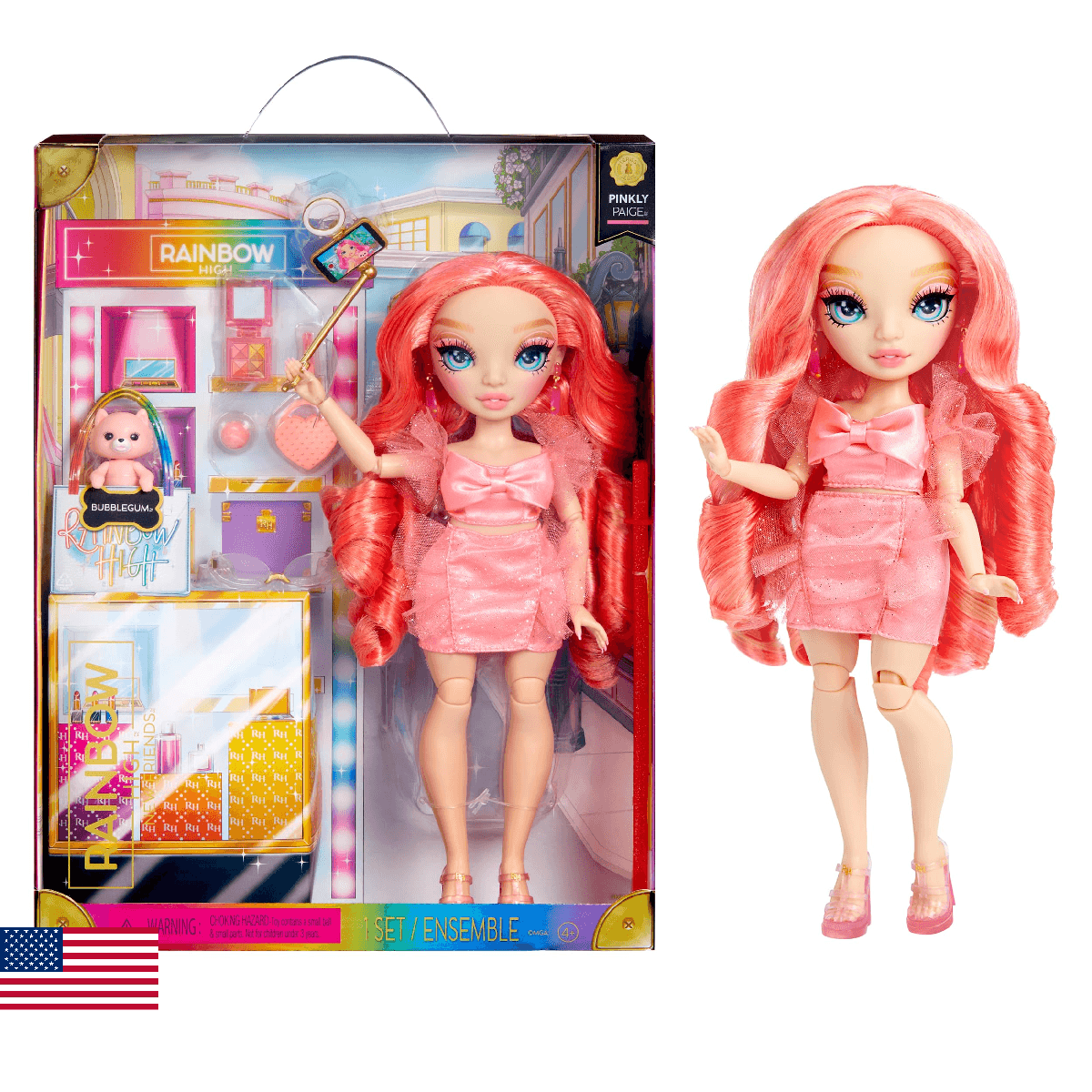 Rainbow High Pinkly - Pink Fashion Doll in Fashionable Outfit, with Glasses & 10 - Image 1