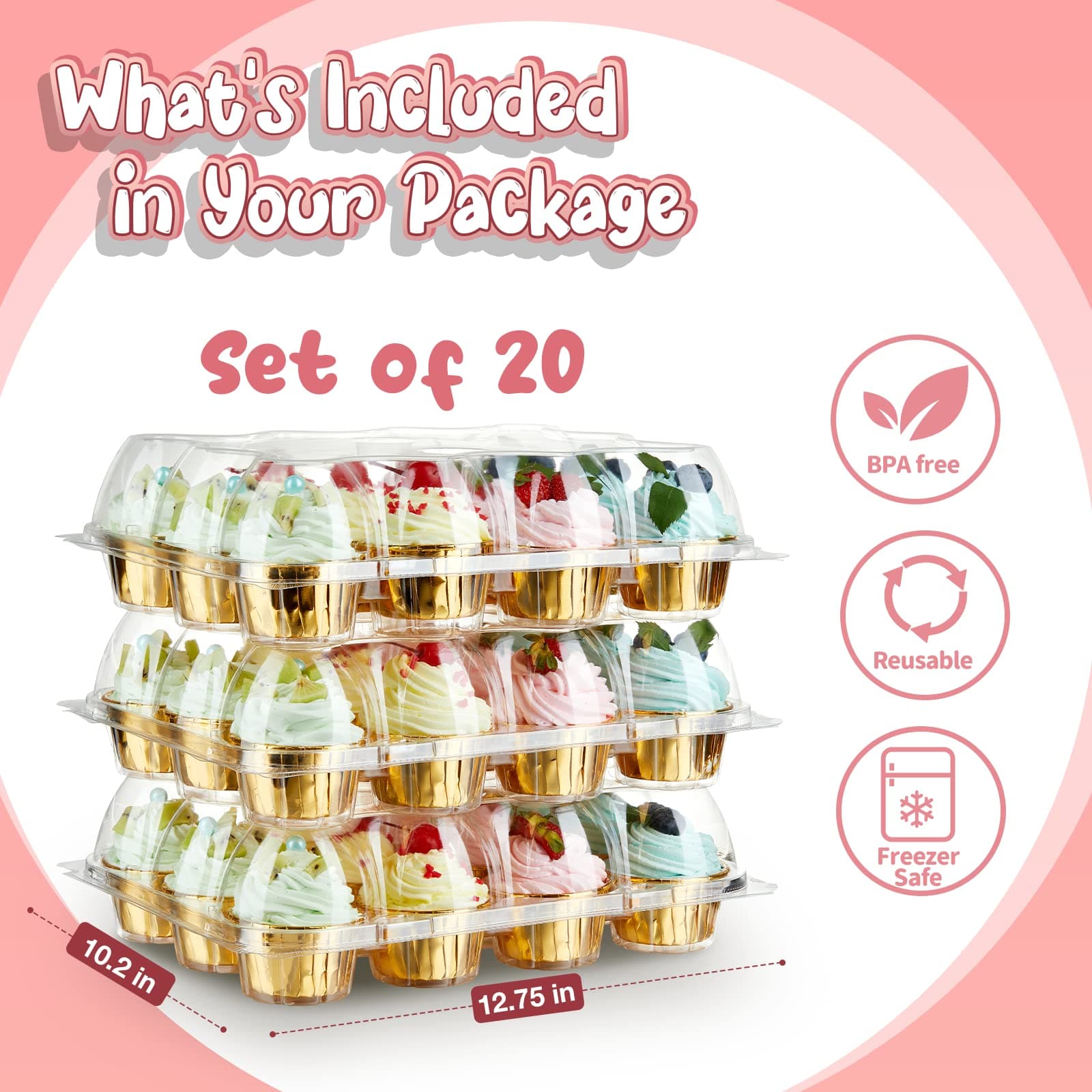 Gencywe 12-Pack Stackable Cupcake Carrier w/ 240 Liners - Clear Plastic 12 Cup - Thumbnail 5