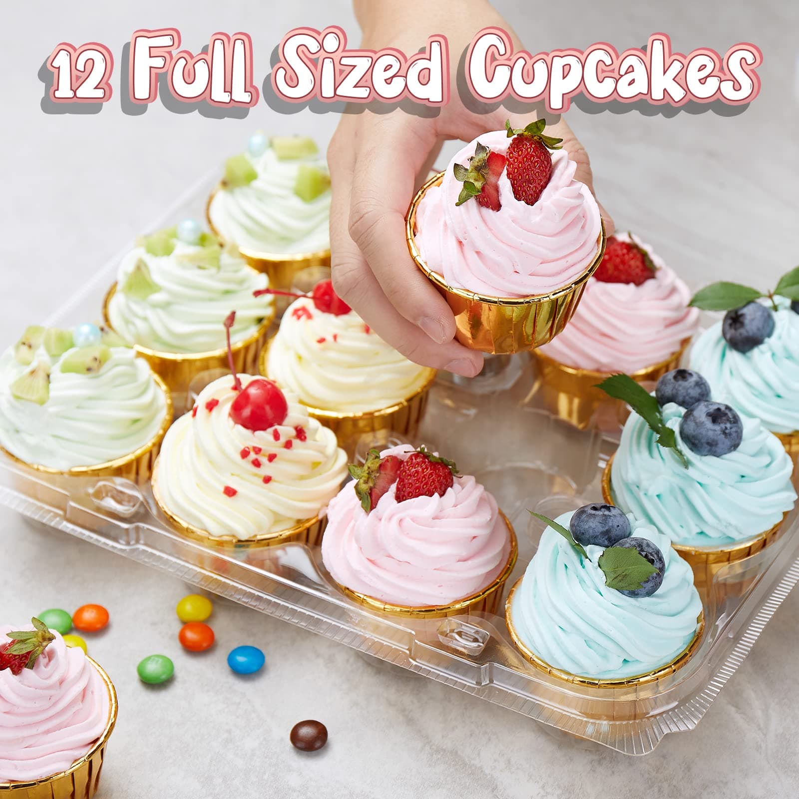 Gencywe 12-Pack Stackable Cupcake Carrier w/ 240 Liners - Clear Plastic 12 Cup - Thumbnail 3