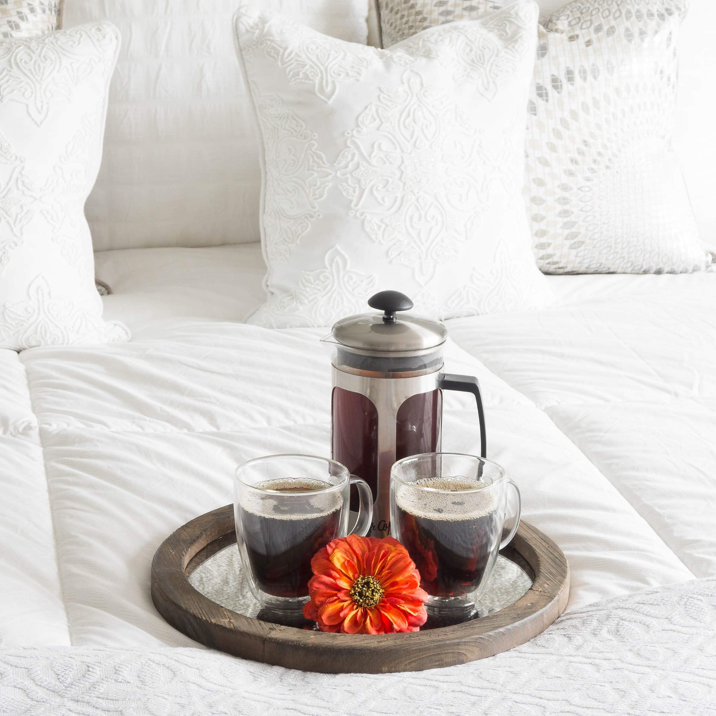 Stonebriar Round Natural Wood Serving Tray with Antique Mirror, Rustic Butler Tr - Thumbnail 2