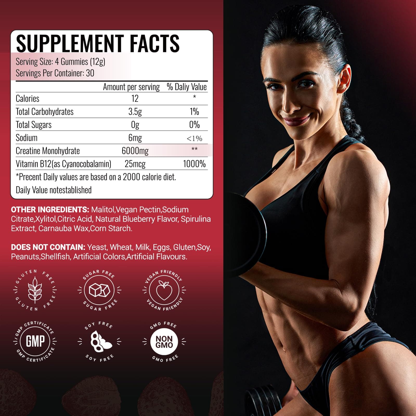 AMZXO Creatine Monohydrate Gummies 6g for Men Women,Complex Creatine Monohydrate - Thumbnail 6