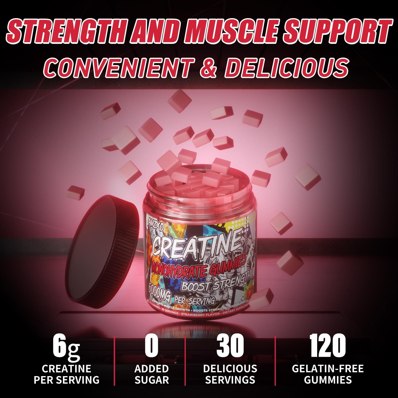 AMZXO Creatine Monohydrate Gummies 6g for Men Women,Complex Creatine Monohydrate - Thumbnail 4