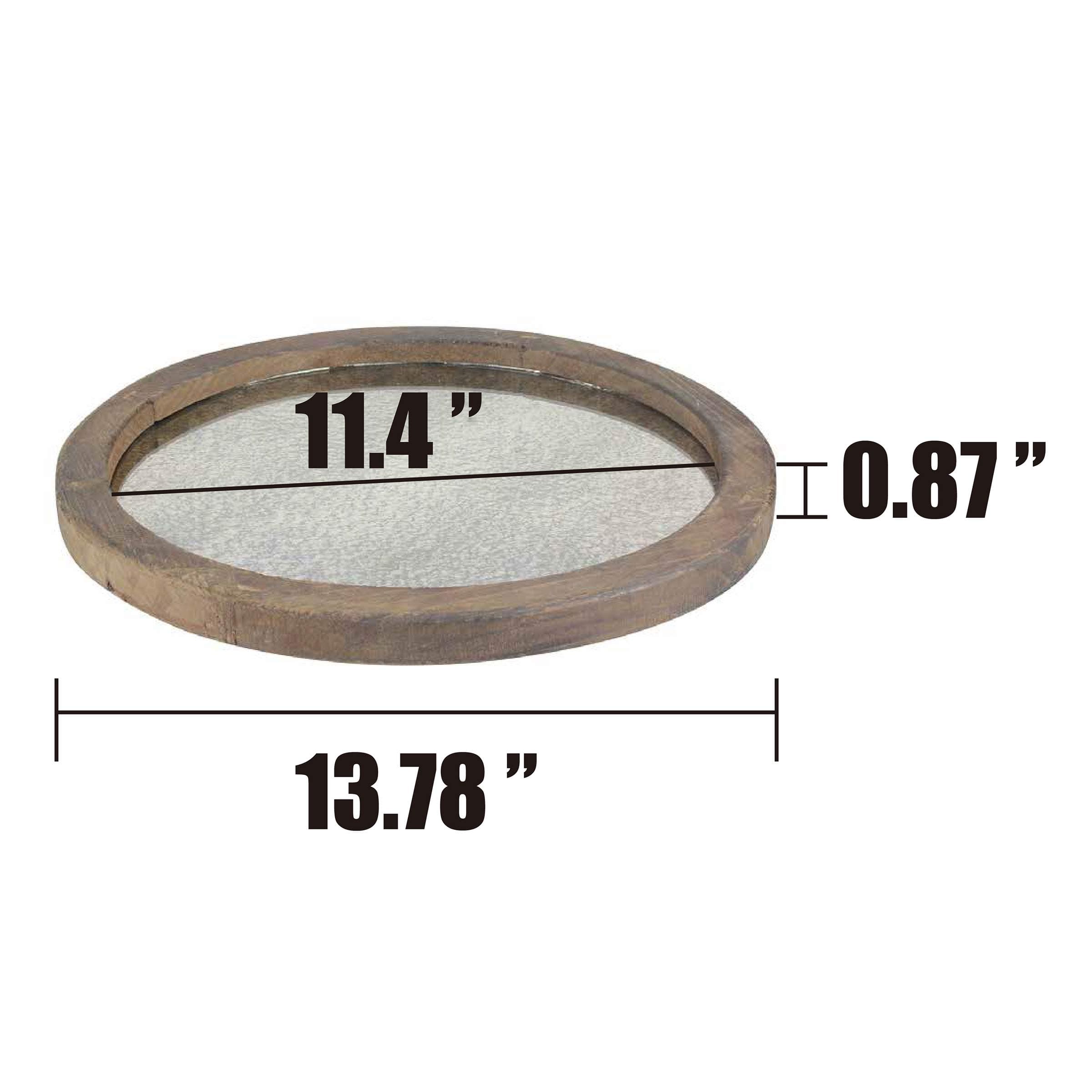 Stonebriar Round Natural Wood Serving Tray with Antique Mirror, Rustic Butler Tr - Thumbnail 3