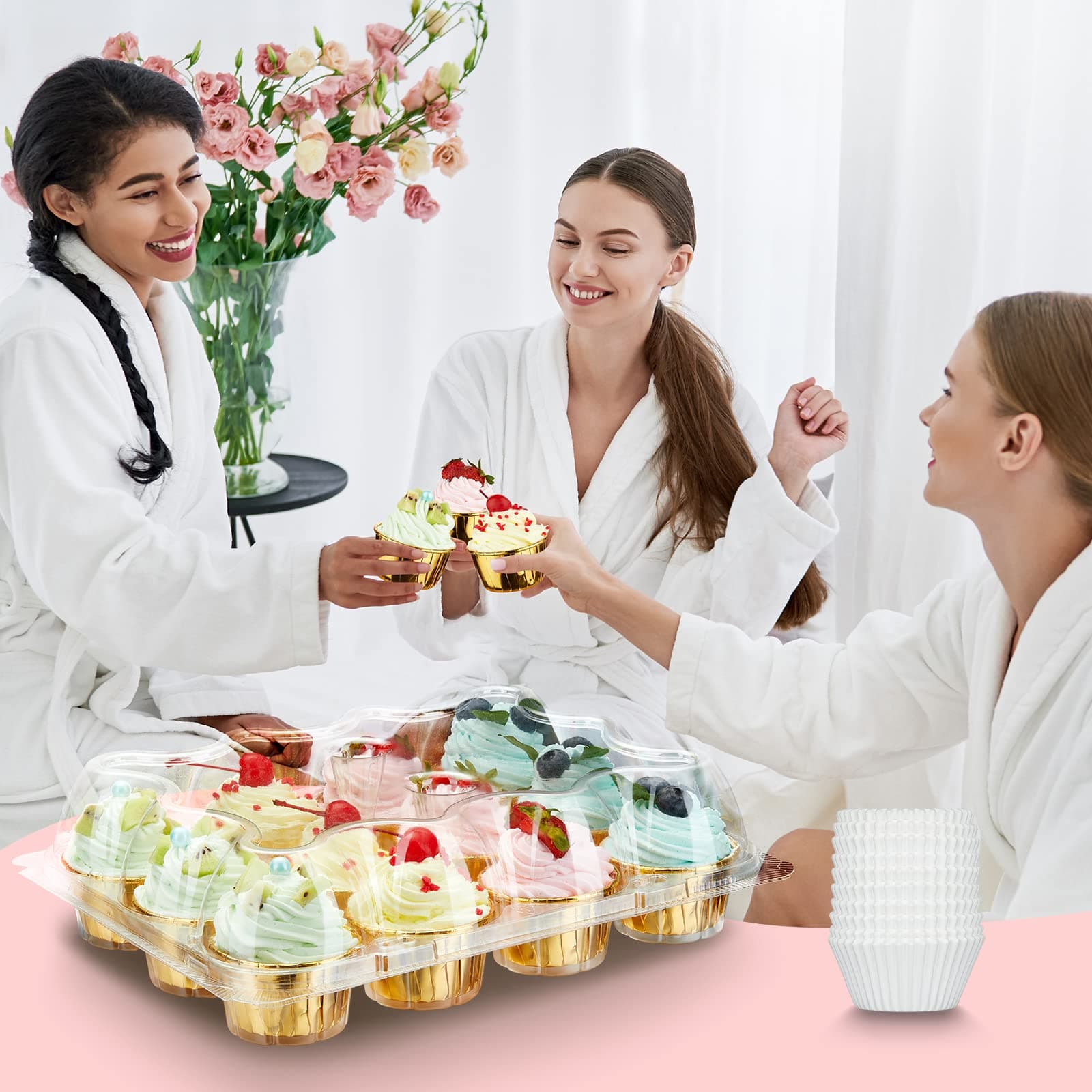 Gencywe 12-Pack Stackable Cupcake Carrier w/ 240 Liners - Clear Plastic 12 Cup - Thumbnail 7