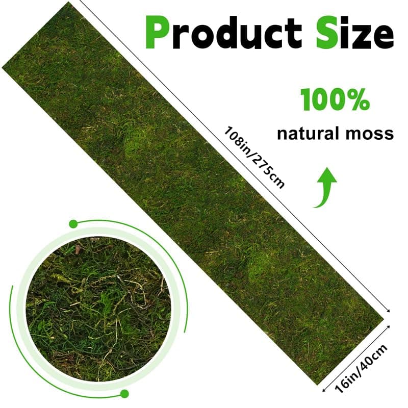 108'' x 16'' Dried Moss Table Runner - Green Moss Sheet Roll for Crafts, Preserv - Thumbnail 2