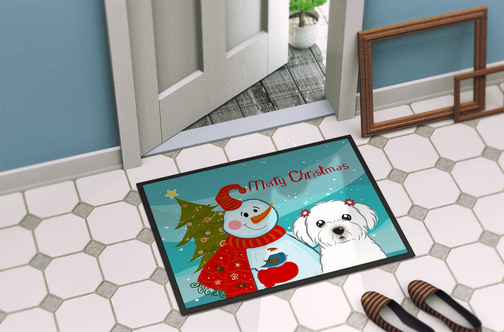 Caroline's Treasures BB1828JMAT Snowman with Maltese Doormat 24x36 Front Door Ma - Thumbnail 4