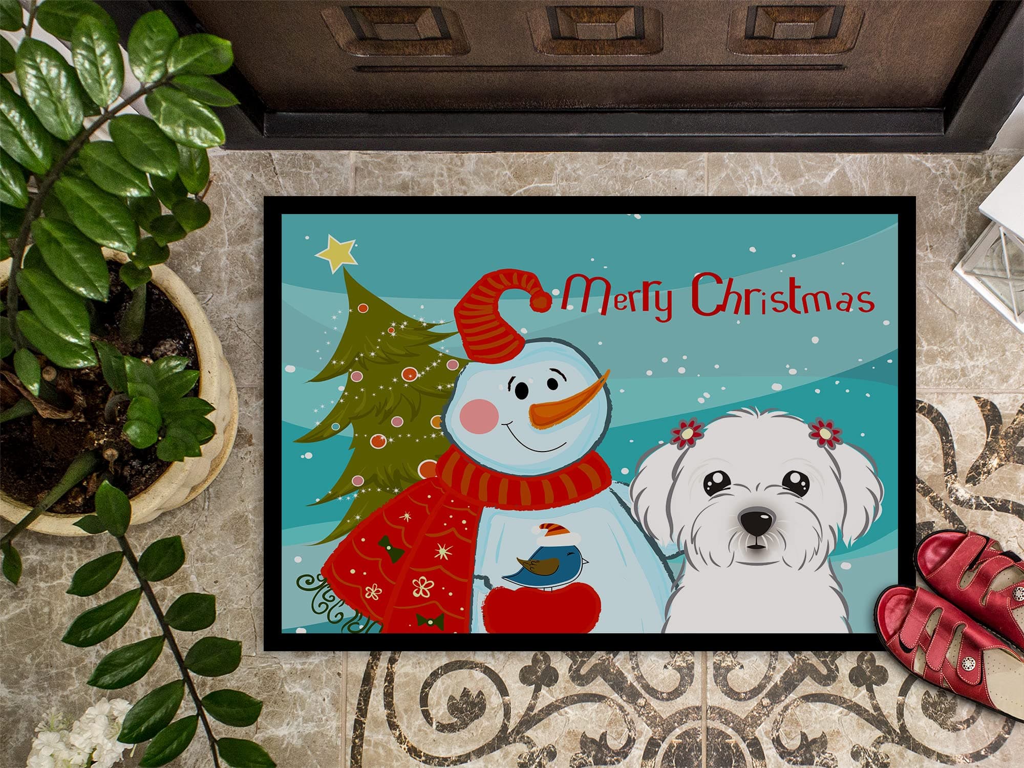 Caroline's Treasures BB1828JMAT Snowman with Maltese Doormat 24x36 Front Door Ma - Thumbnail 3