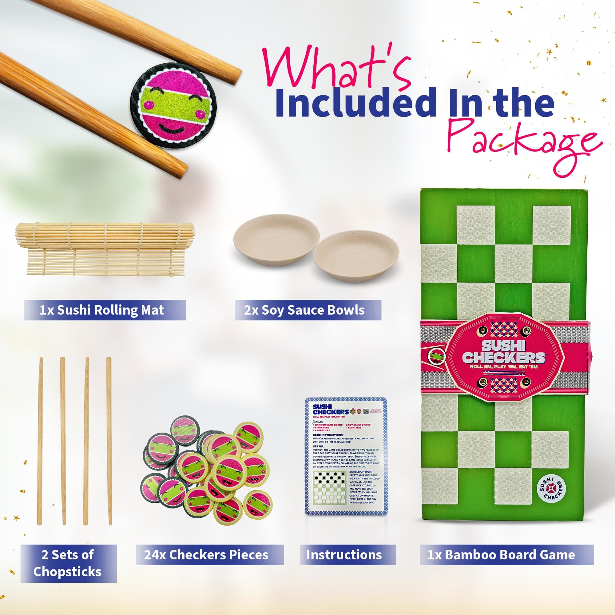 Project Genius: Sushi Checkers - Game & Sushi Making Set, Folding Bamboo Game Bo - Thumbnail 3