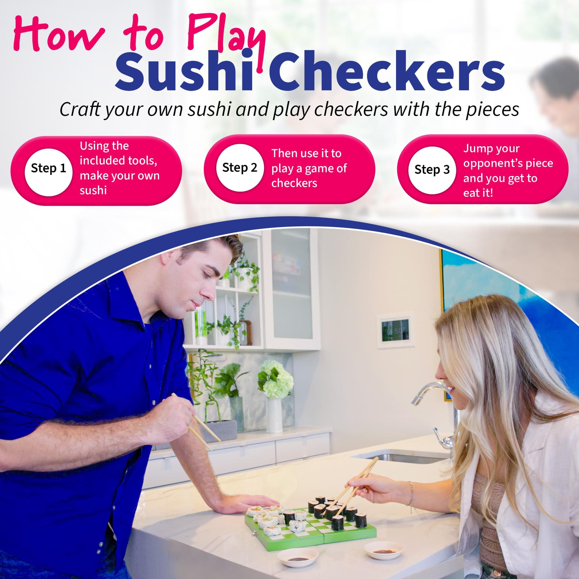 Project Genius: Sushi Checkers - Game & Sushi Making Set, Folding Bamboo Game Bo - Thumbnail 4