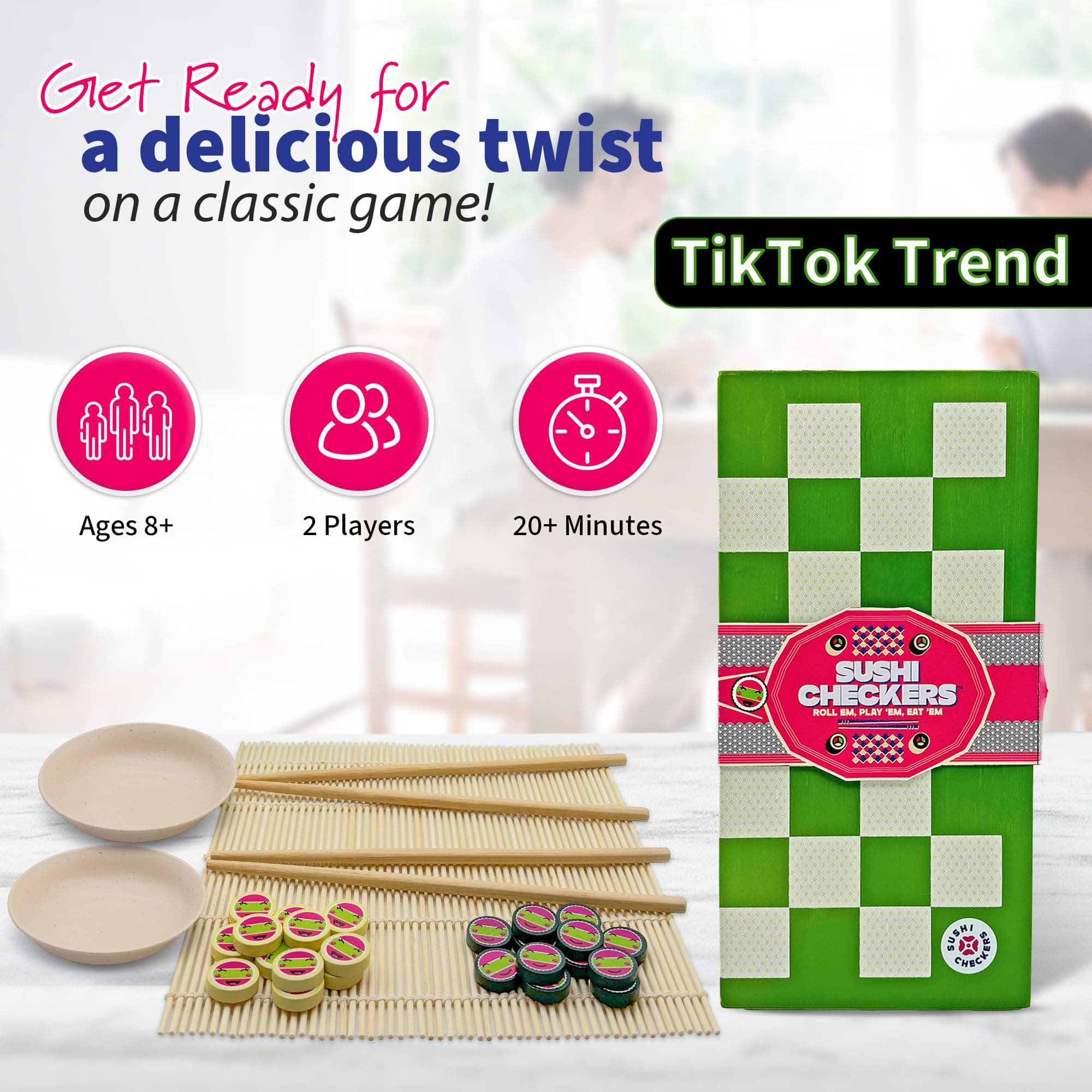 Project Genius: Sushi Checkers - Game & Sushi Making Set, Folding Bamboo Game Bo - Thumbnail 2