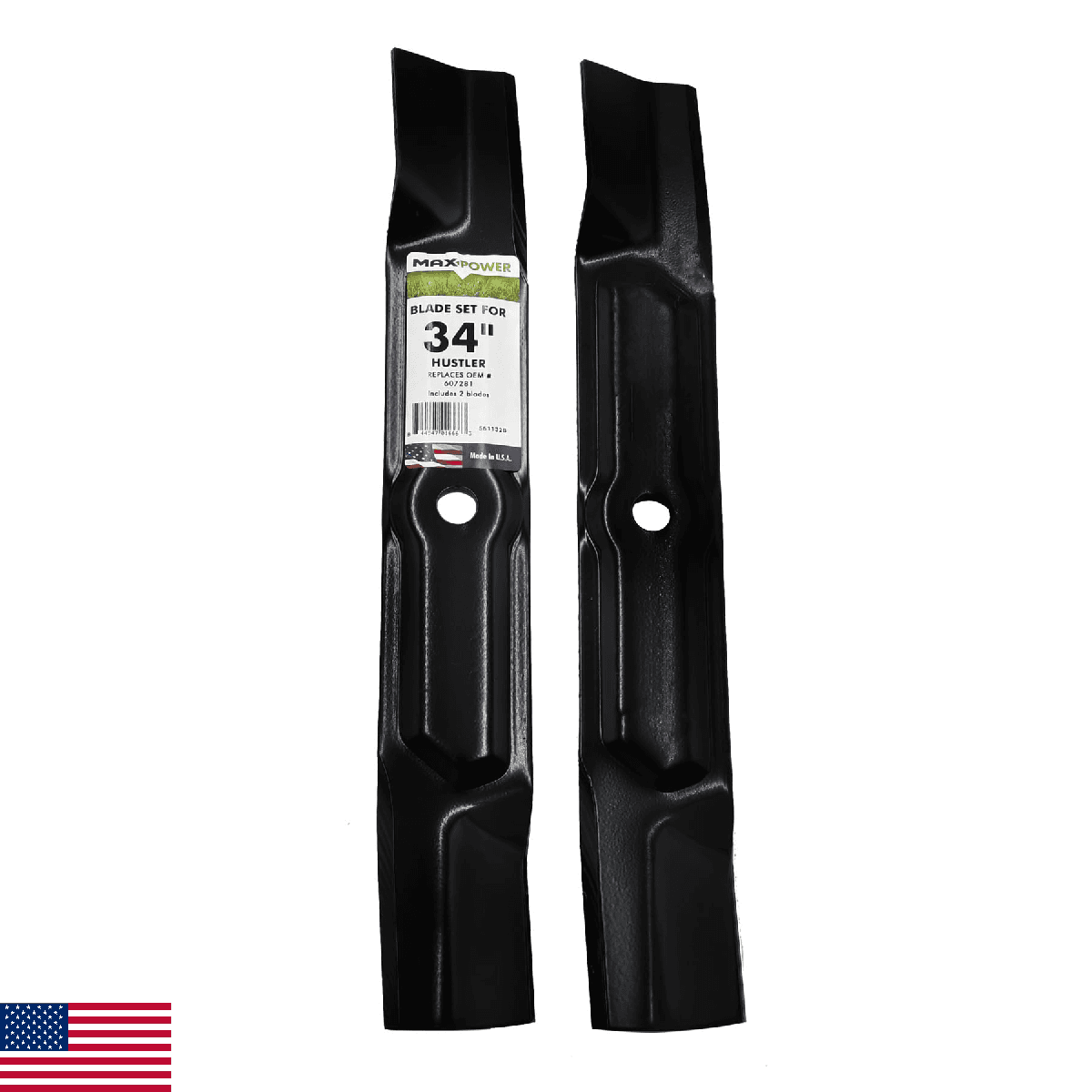 MaxPower 561132B 2 Blade Set for Hustler 34" Mowers Replaces OEM 607281 - Image 1