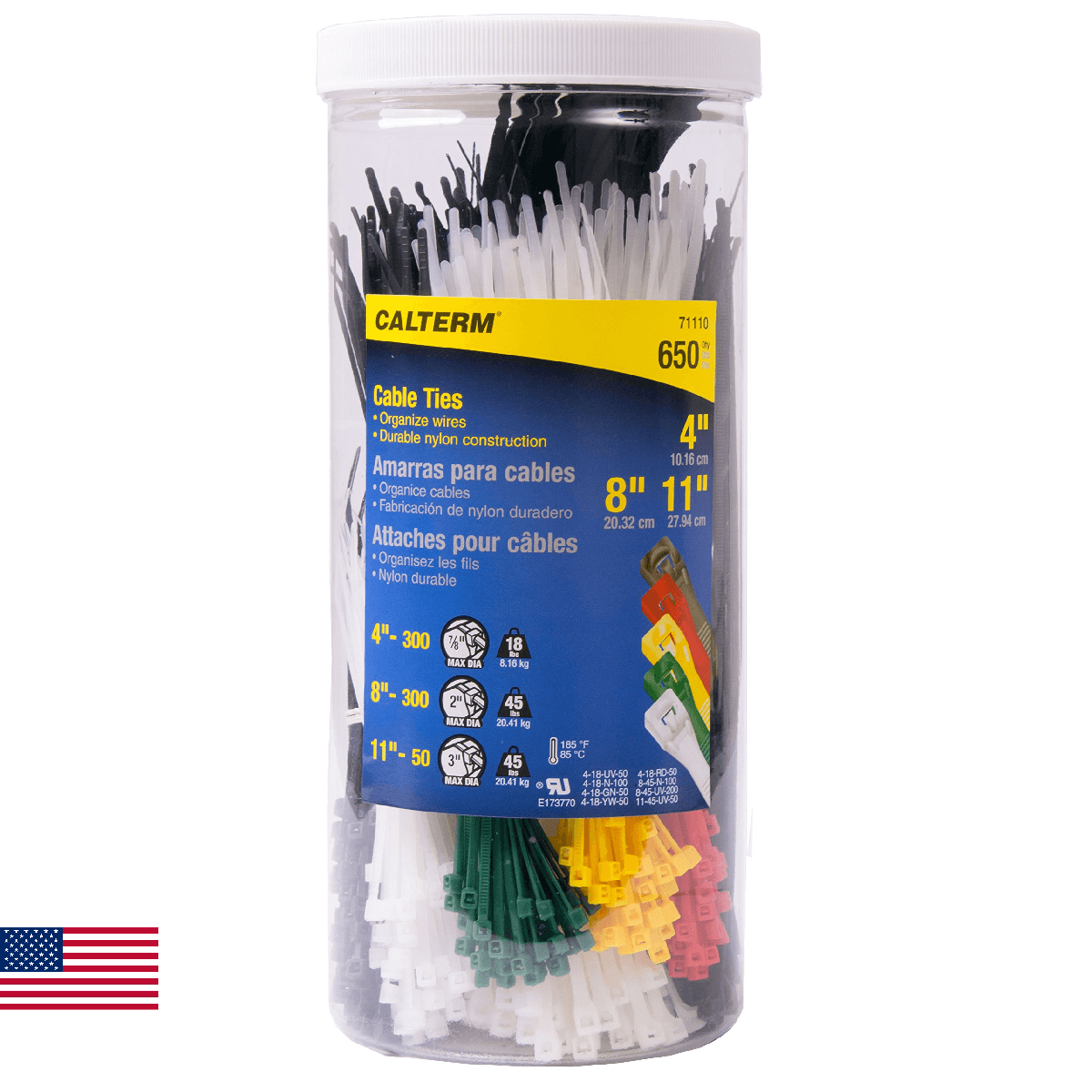 Calterm 71110 4"x8"x11" Nylon Cable Tie, Black & Natural, Assorted - Image 1