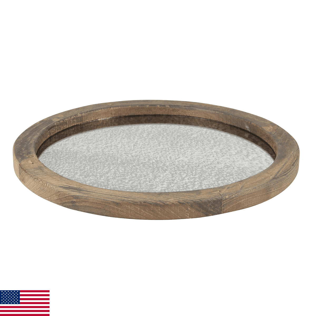 Stonebriar Round Natural Wood Serving Tray with Antique Mirror, Rustic Butler Tr - Image 1