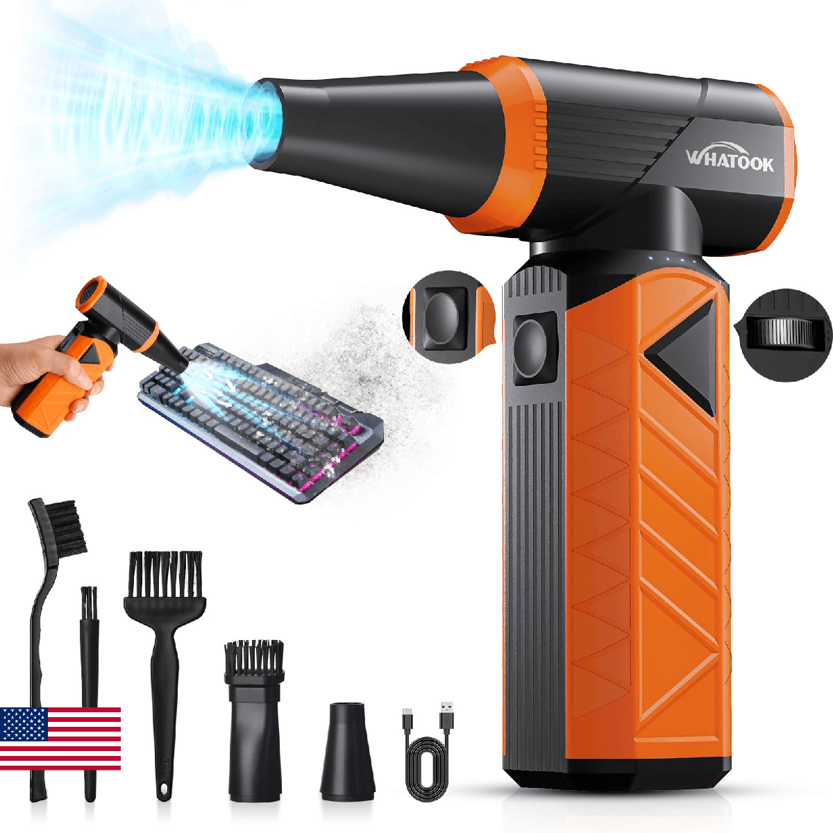 WHATOOK Updated Compressed Air Duster: Air Blower with Stepless Speed Regulation - Image 1