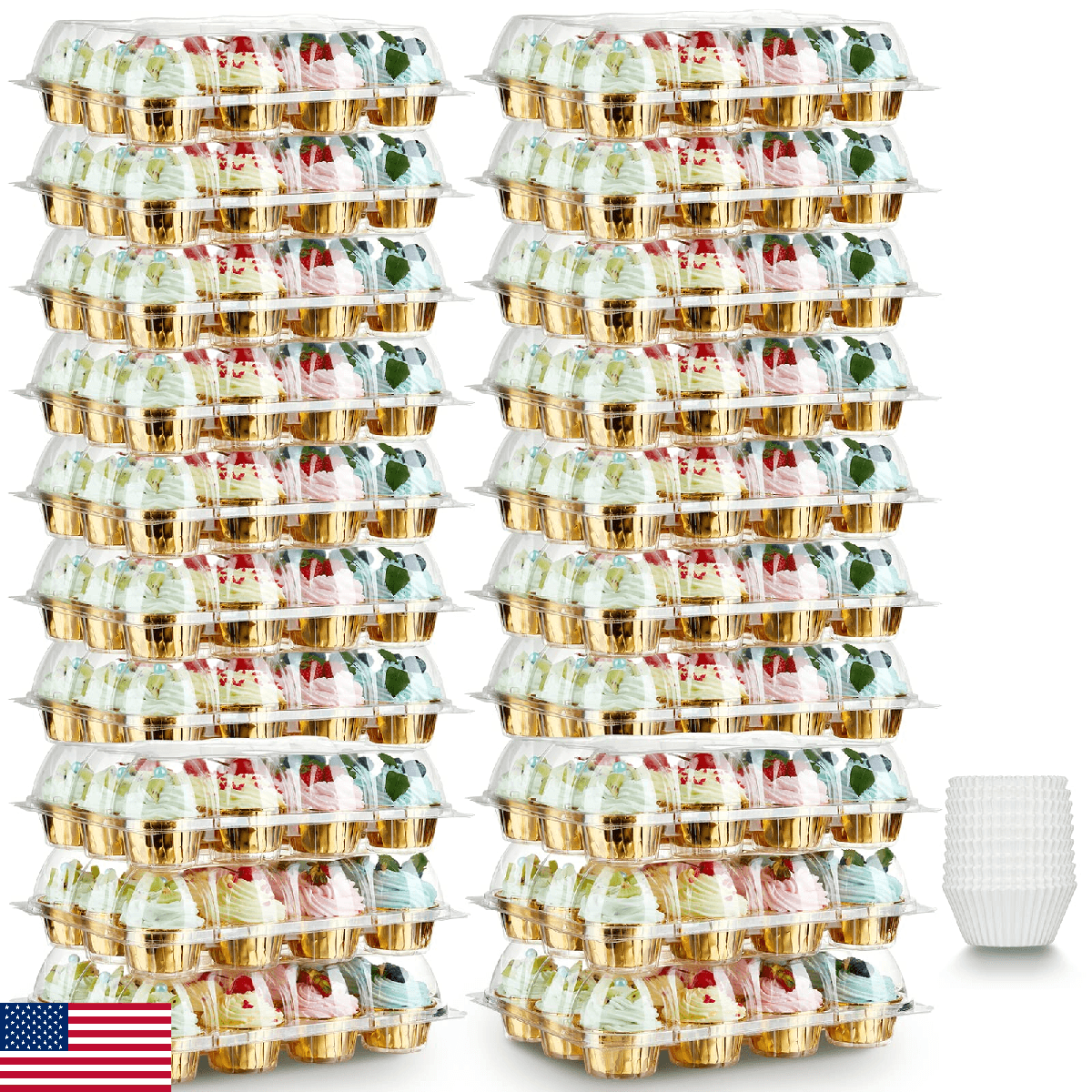 Gencywe 12-Pack Stackable Cupcake Carrier w/ 240 Liners - Clear Plastic 12 Cup - Image 1