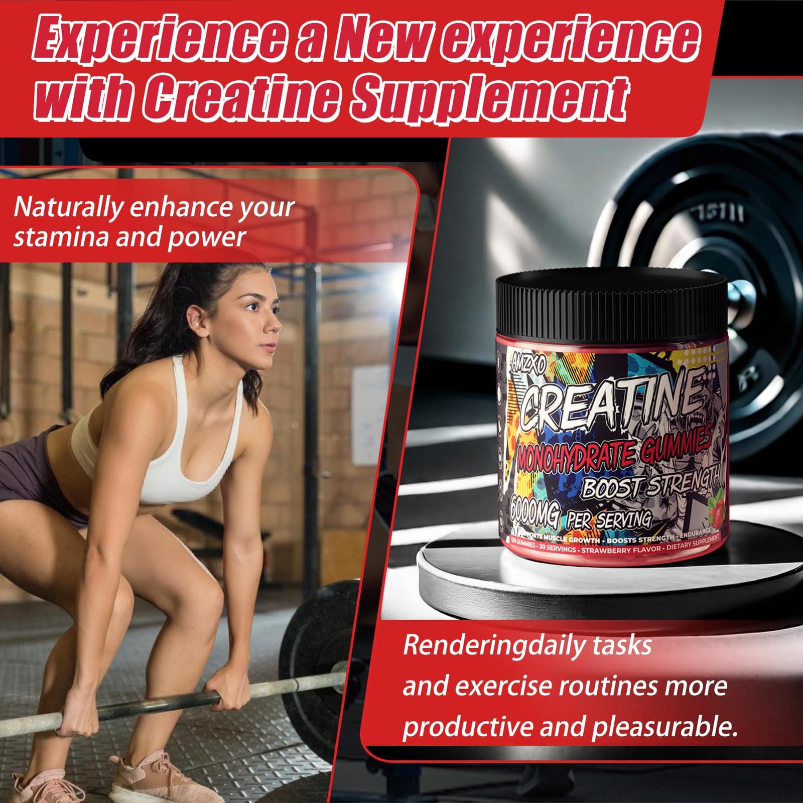 AMZXO Creatine Monohydrate Gummies 6g for Men Women,Complex Creatine Monohydrate - Thumbnail 5