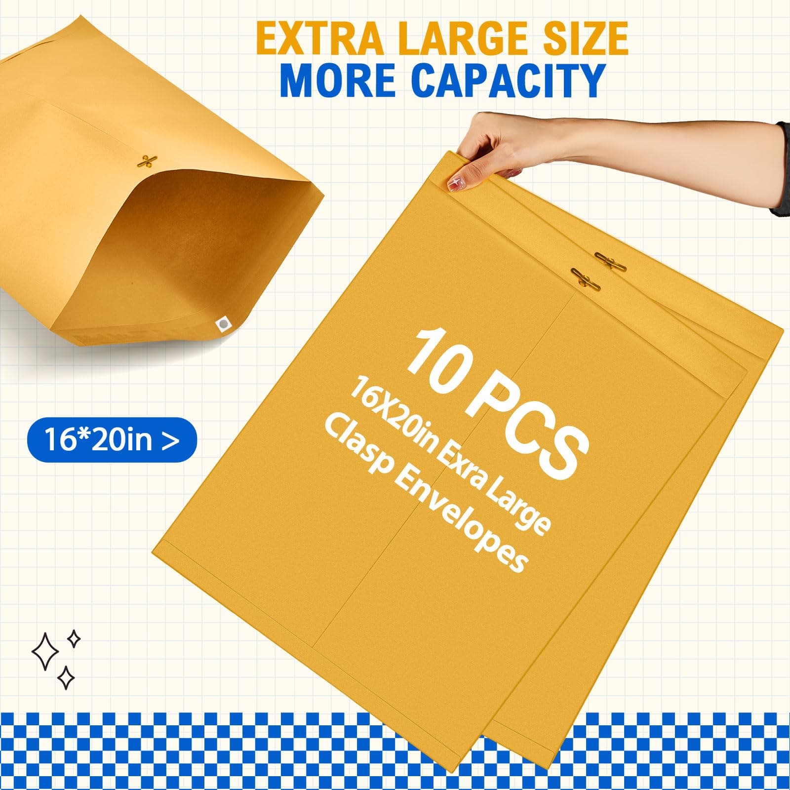 Motipuns 10 Pcs Manila Envelopes 16x20 Large Clasp Catalog Envelopes Clasp Closu - Thumbnail 4