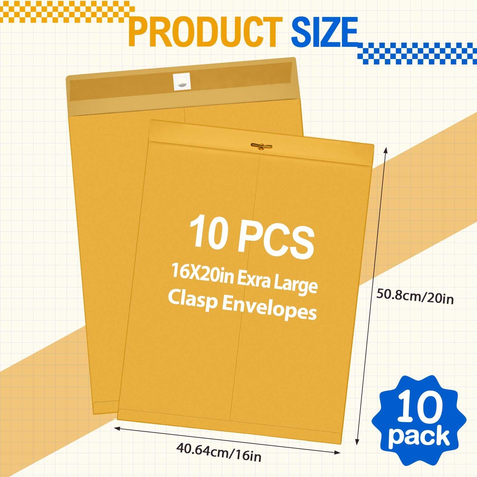 Motipuns 10 Pcs Manila Envelopes 16x20 Large Clasp Catalog Envelopes Clasp Closu - Thumbnail 2
