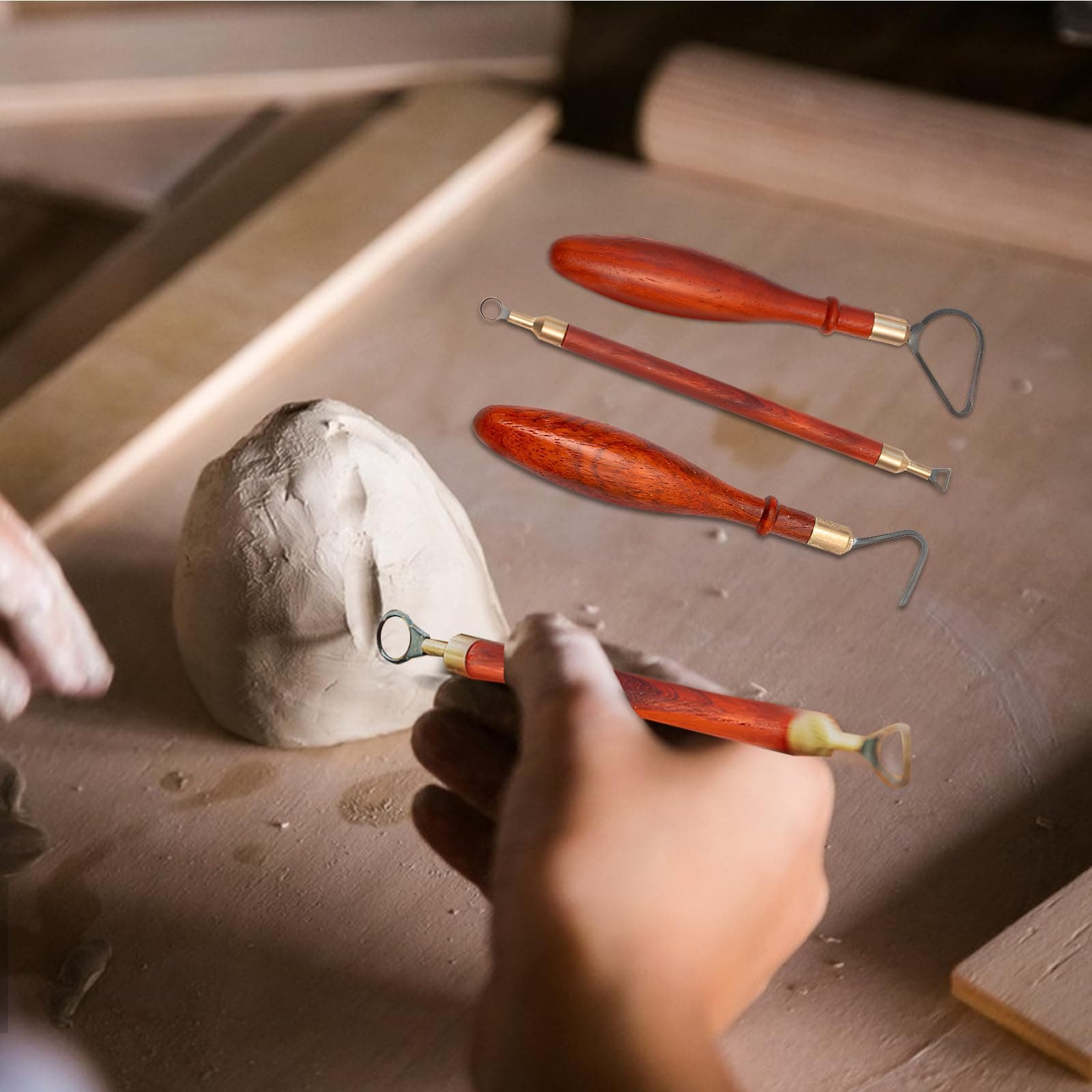 SYWAN Pottery Trimming Tool, Clay Sculpting Tools Tungsten Steel Cutter Head Afr - Thumbnail 5