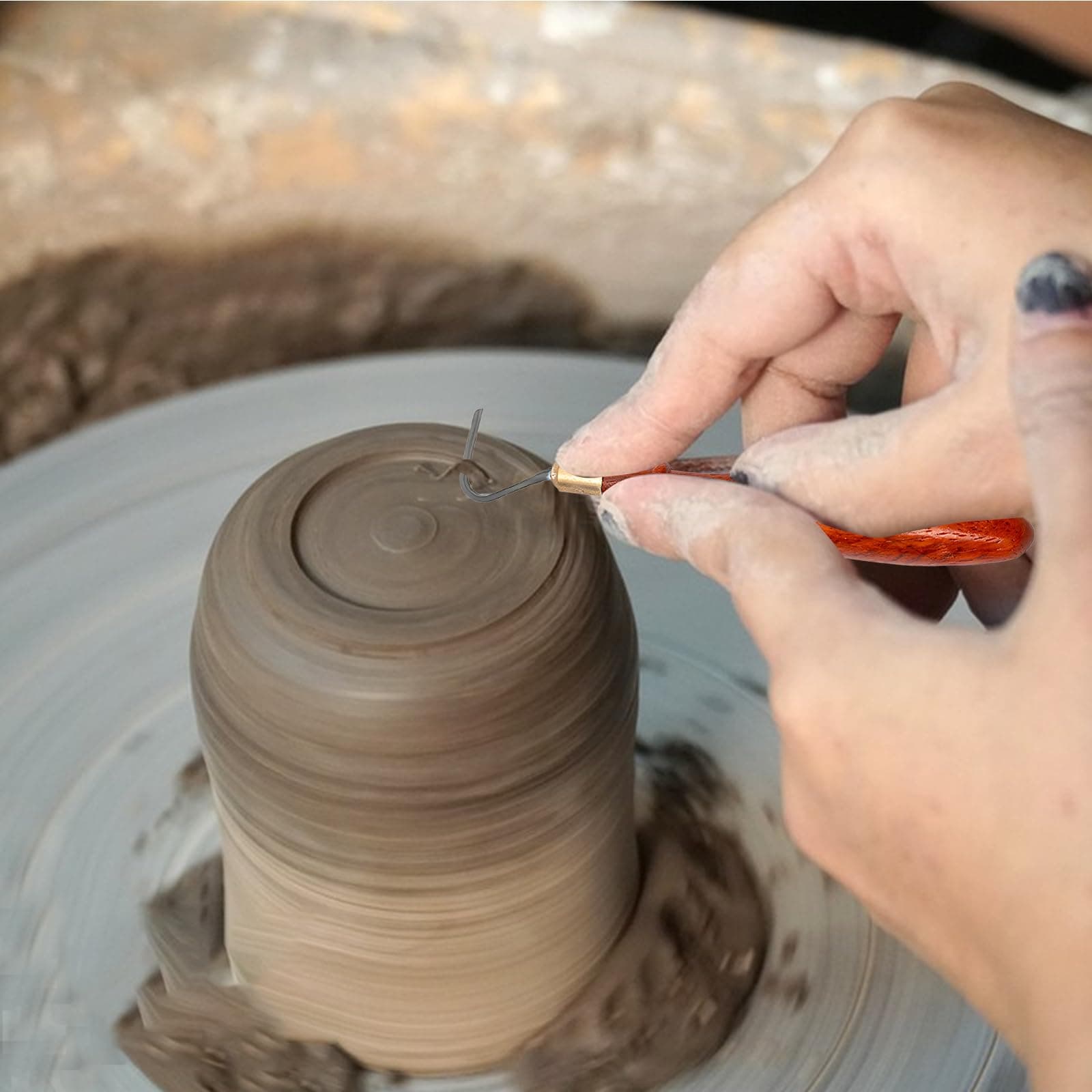 SYWAN Pottery Trimming Tool, Clay Sculpting Tools Tungsten Steel Cutter Head Afr - Thumbnail 9