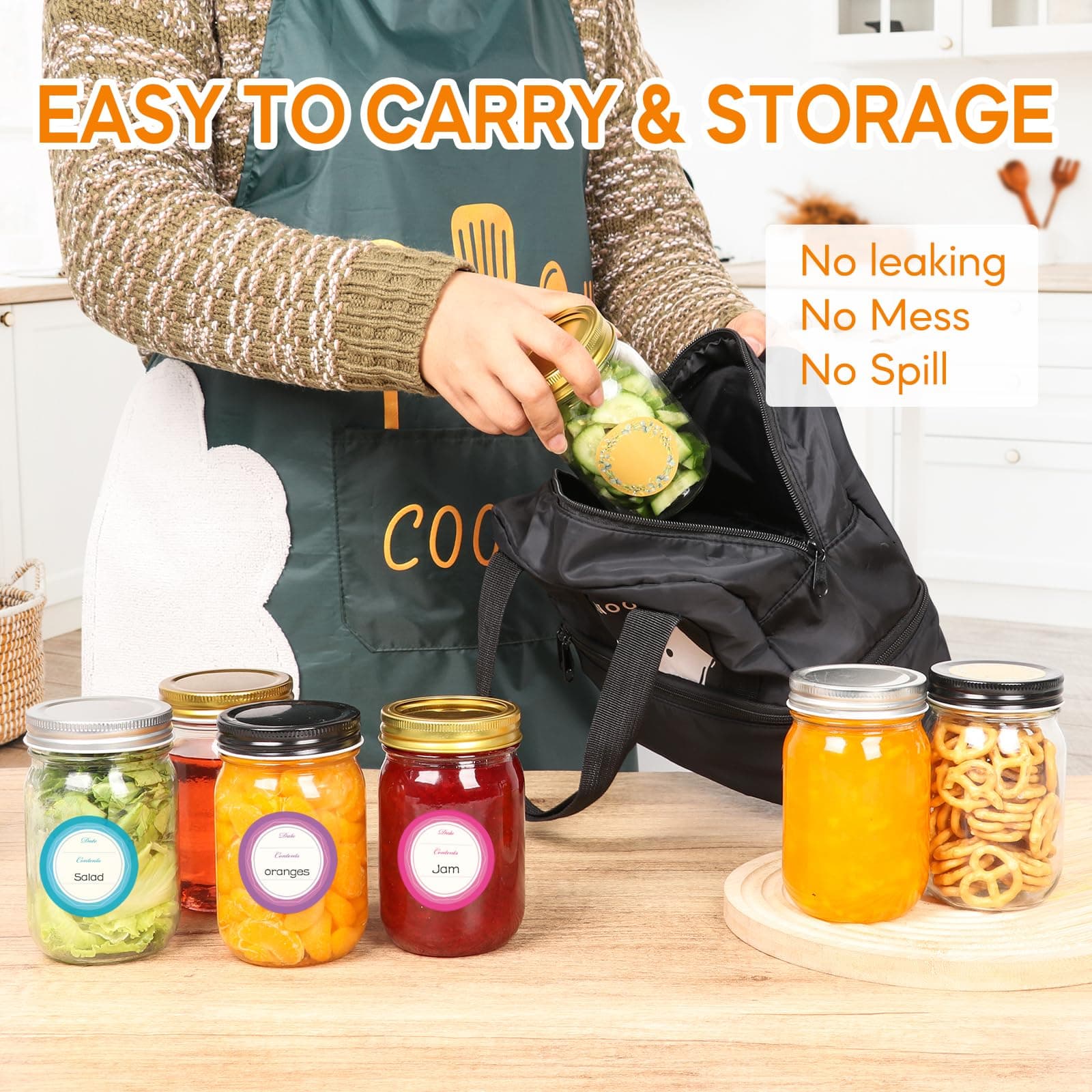 Mcupper 20 Pack 12 oz Mason Jars with Gold Lids, Regular Mouth Glass Canning Jar - Thumbnail 5