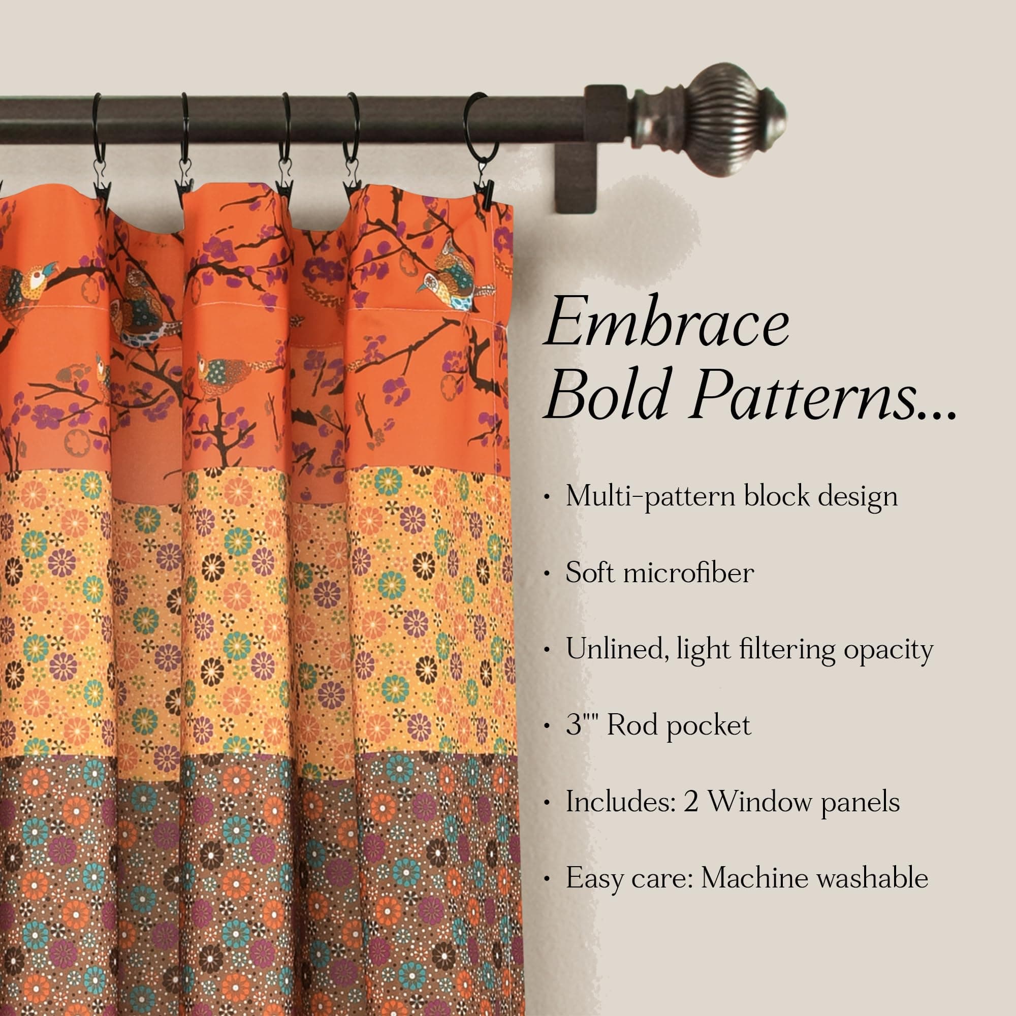 Lush Decor Royal Empire Light Filtering Window Curtain Panels, Pair, 52" W x 84" - Thumbnail 6