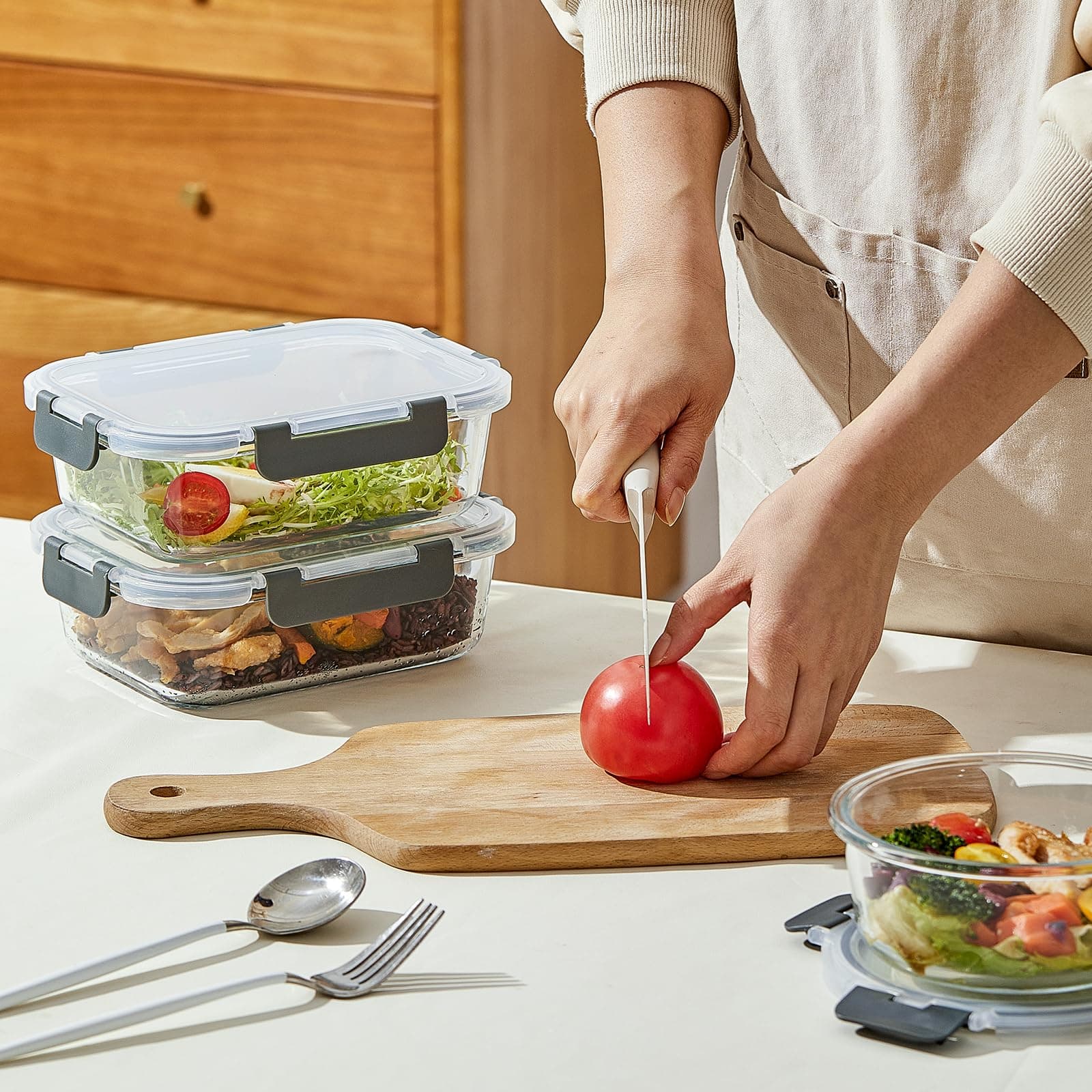 Wancilock 10 Pack 22 oz Glass Meal Prep Containers Airtight Leakproof Food Stora - Thumbnail 6