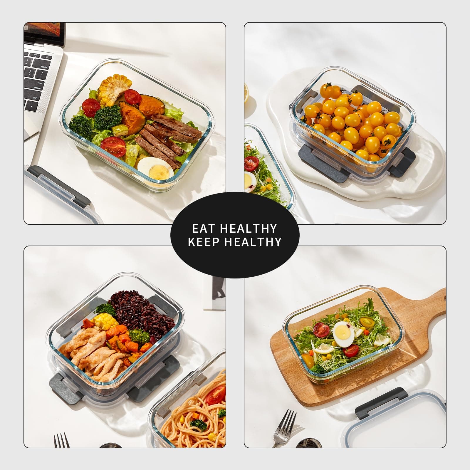 Wancilock 10 Pack 22 oz Glass Meal Prep Containers Airtight Leakproof Food Stora - Thumbnail 7