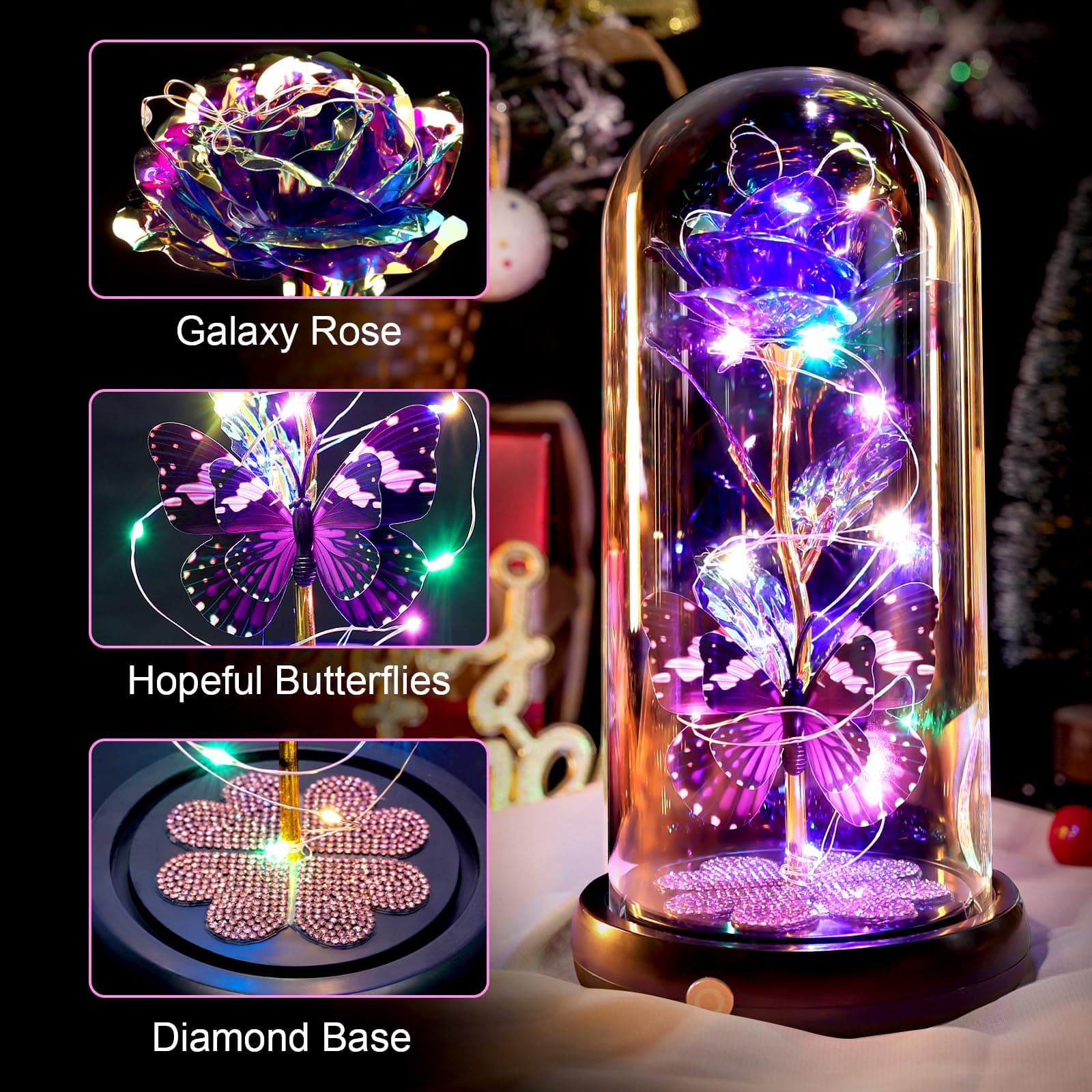 Valentines Day Rose Gifts for Her Birthday Gift for Women Rechargeable Galaxy Gl - Thumbnail 7