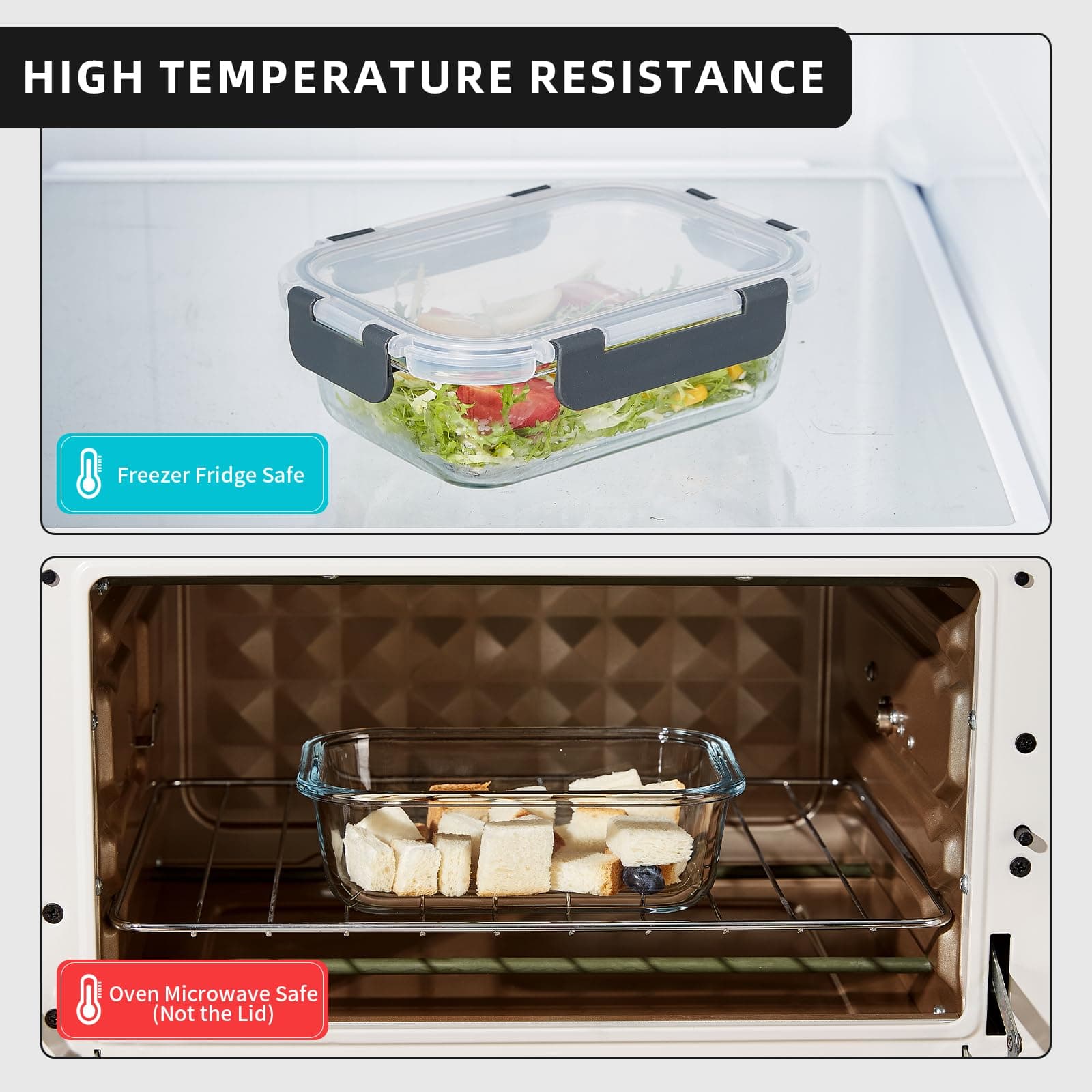 Wancilock 10 Pack 22 oz Glass Meal Prep Containers Airtight Leakproof Food Stora - Thumbnail 5